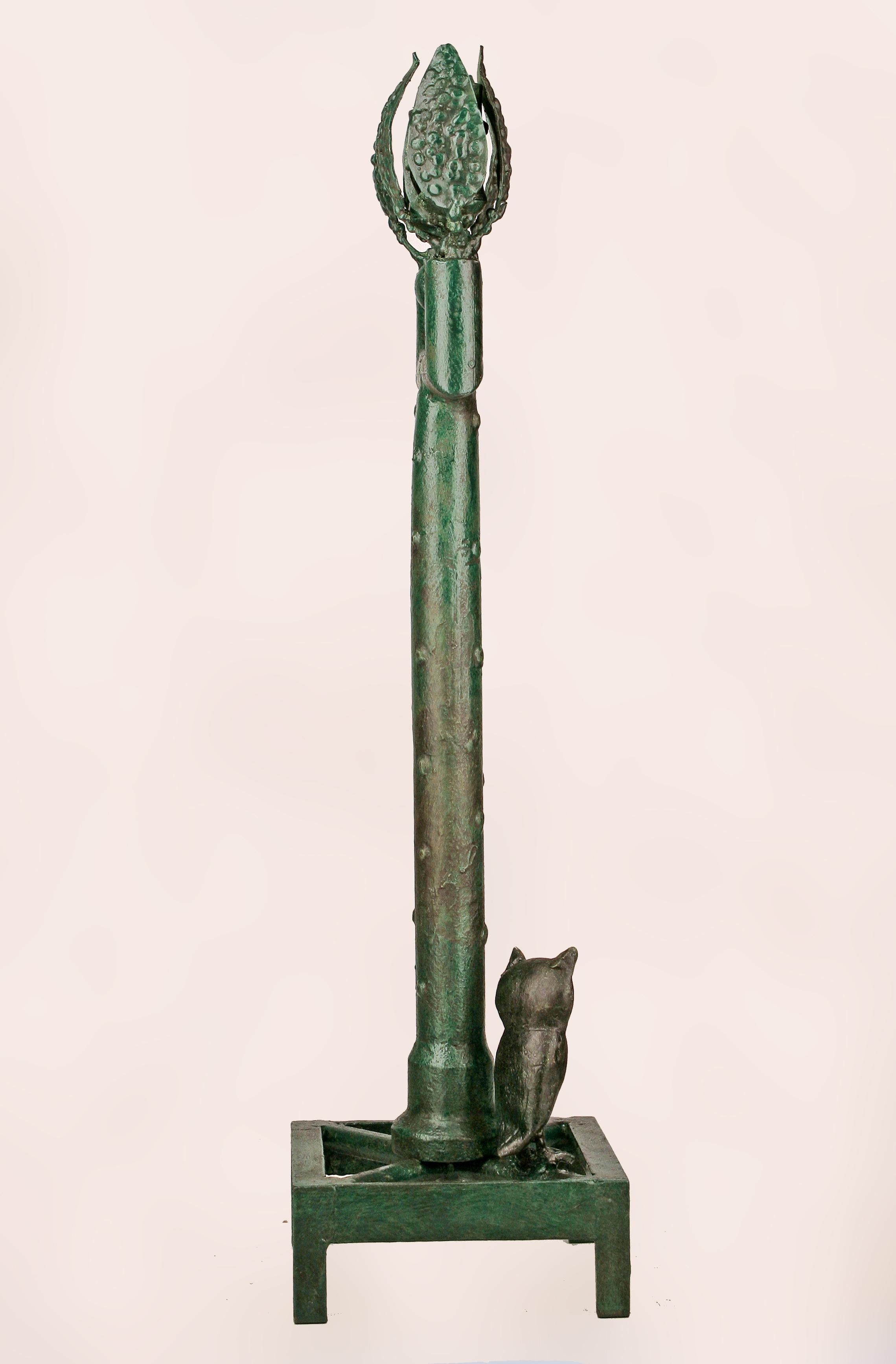 Late 20th C. Expressionist Giacometti-Like Pair of French Bronze Candle Holders For Sale 1