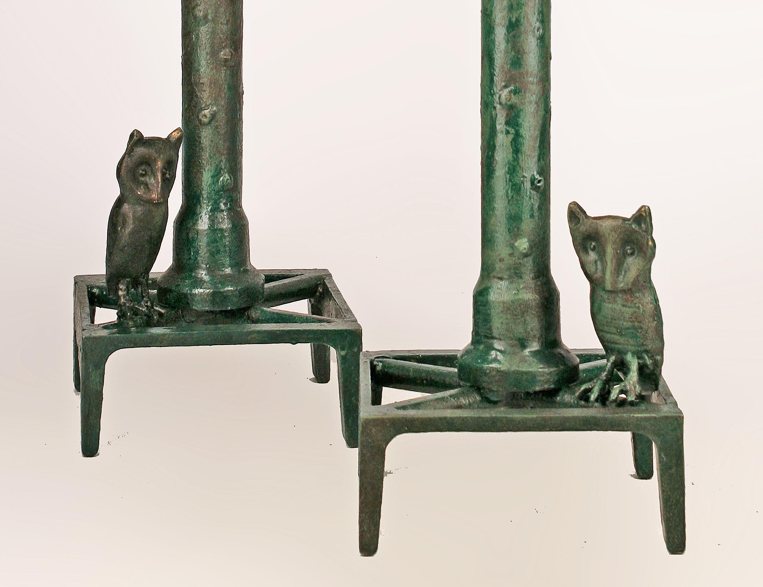 Late 20th C. Expressionist Giacometti-Like Pair of French Bronze Candle Holders In Good Condition For Sale In North Miami, FL