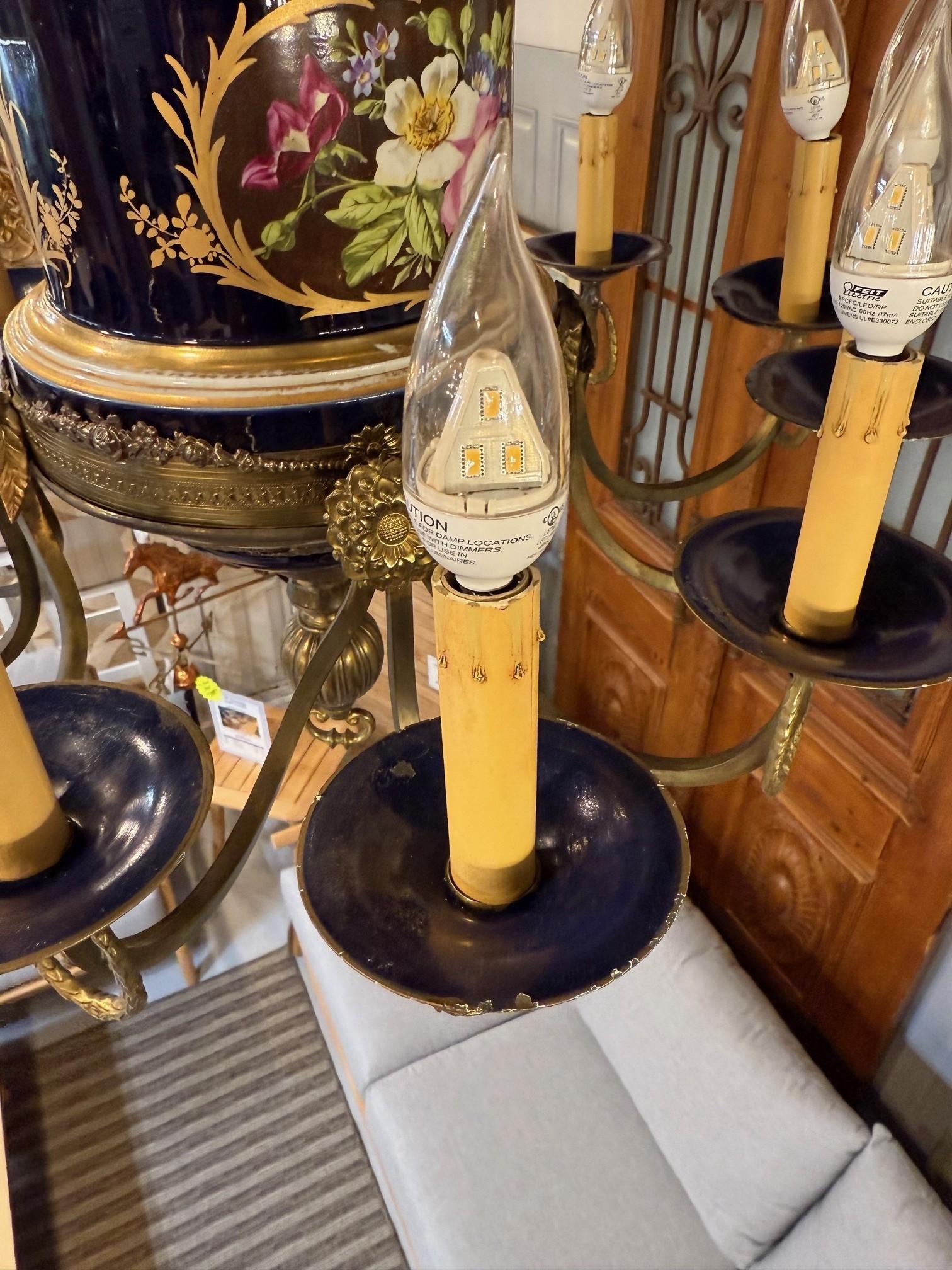 Late 20th C. French Limoges Cobalt Blue Porcelain Chandelier Floral 12 Lights For Sale 5