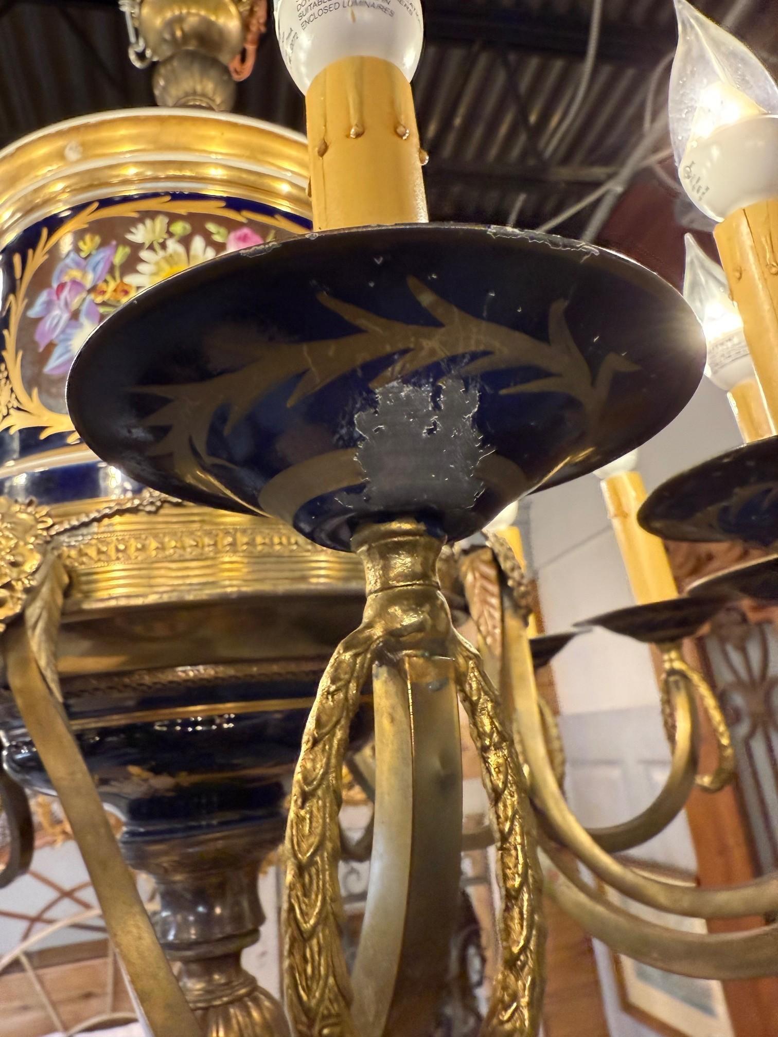 Late 20th C. French Limoges Cobalt Blue Porcelain Chandelier Floral 12 Lights For Sale 15