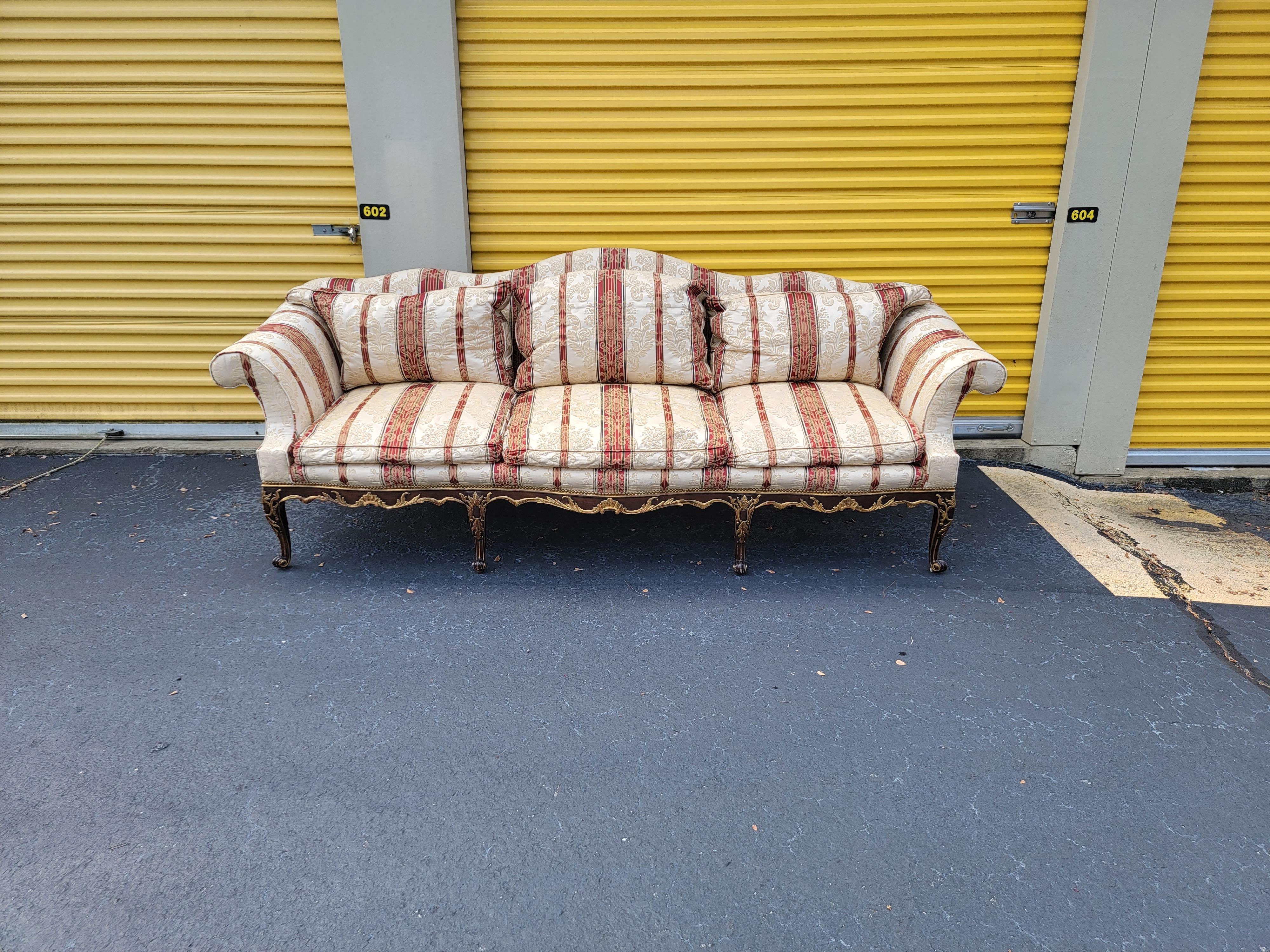 20th Century Late 20th-C. French Louis XVI Style Sofa By EJ Victor In Stripe Damask For Sale