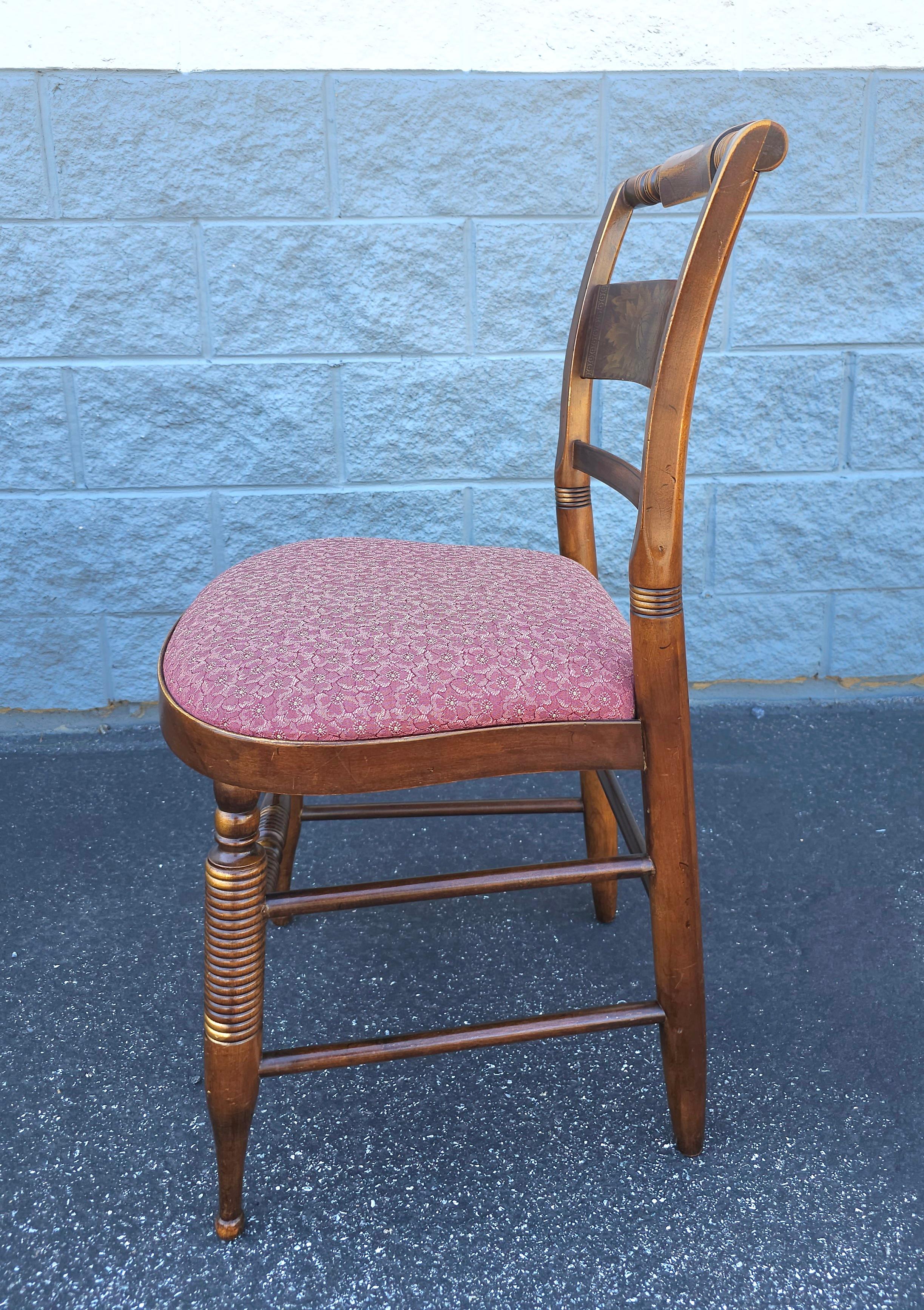 American Late 20th C. Hitchcock Partial Gilt and Decorated Upholstered Seat Side Chair For Sale