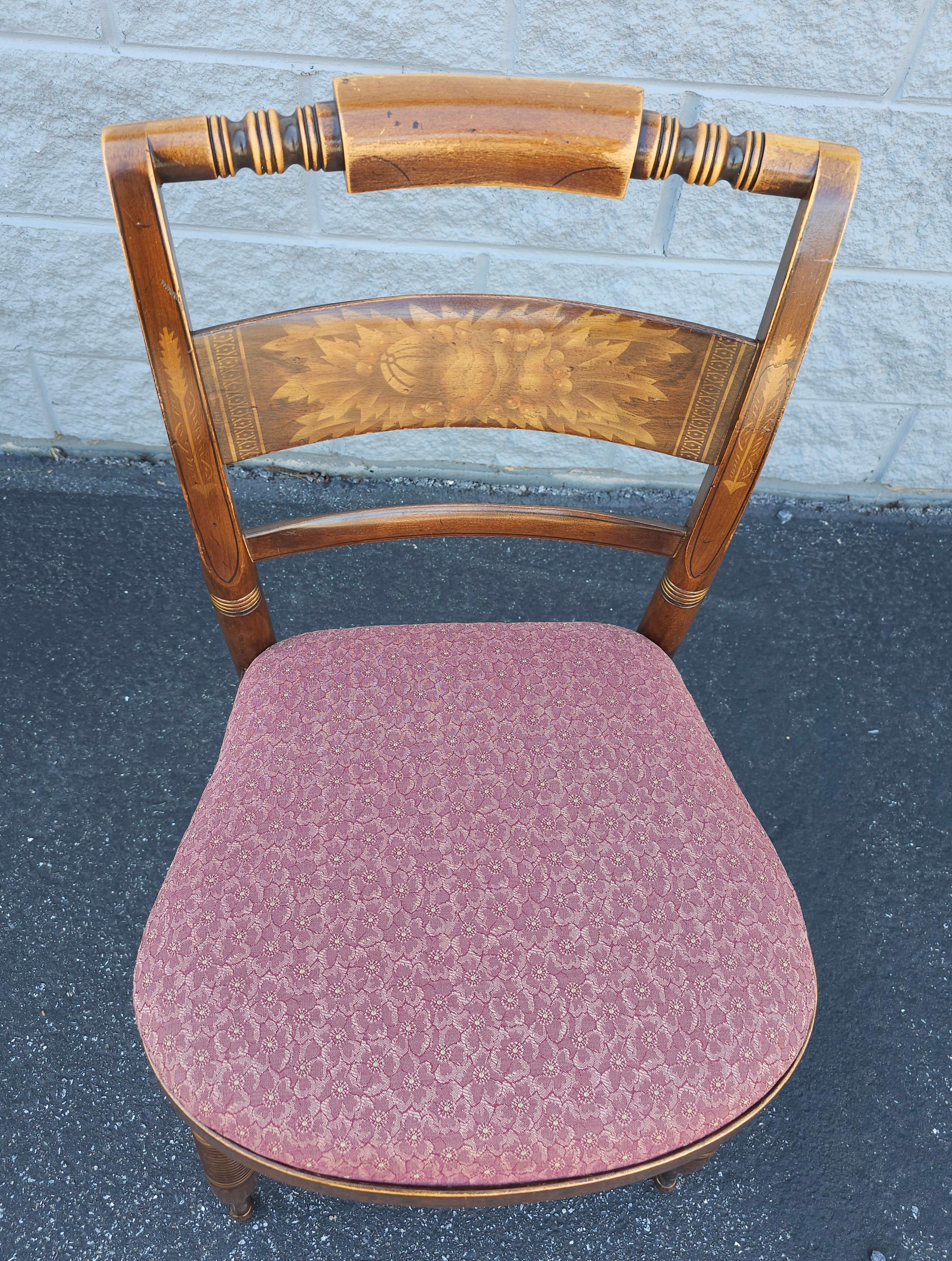 Late 20th C. Hitchcock Partial Gilt and Decorated Upholstered Seat Side Chair In Good Condition For Sale In Germantown, MD