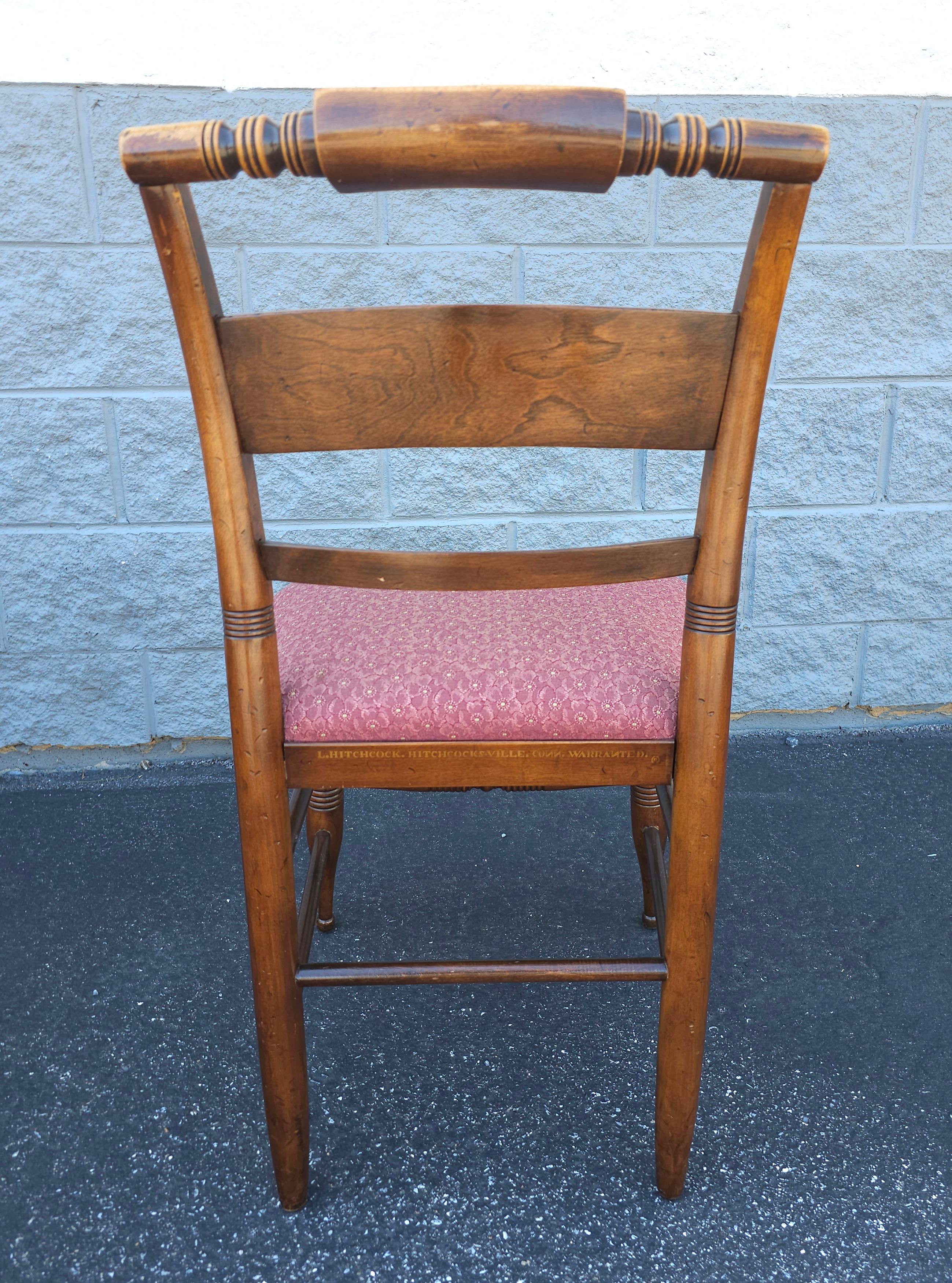 20th Century Late 20th C. Hitchcock Partial Gilt and Decorated Upholstered Seat Side Chair For Sale