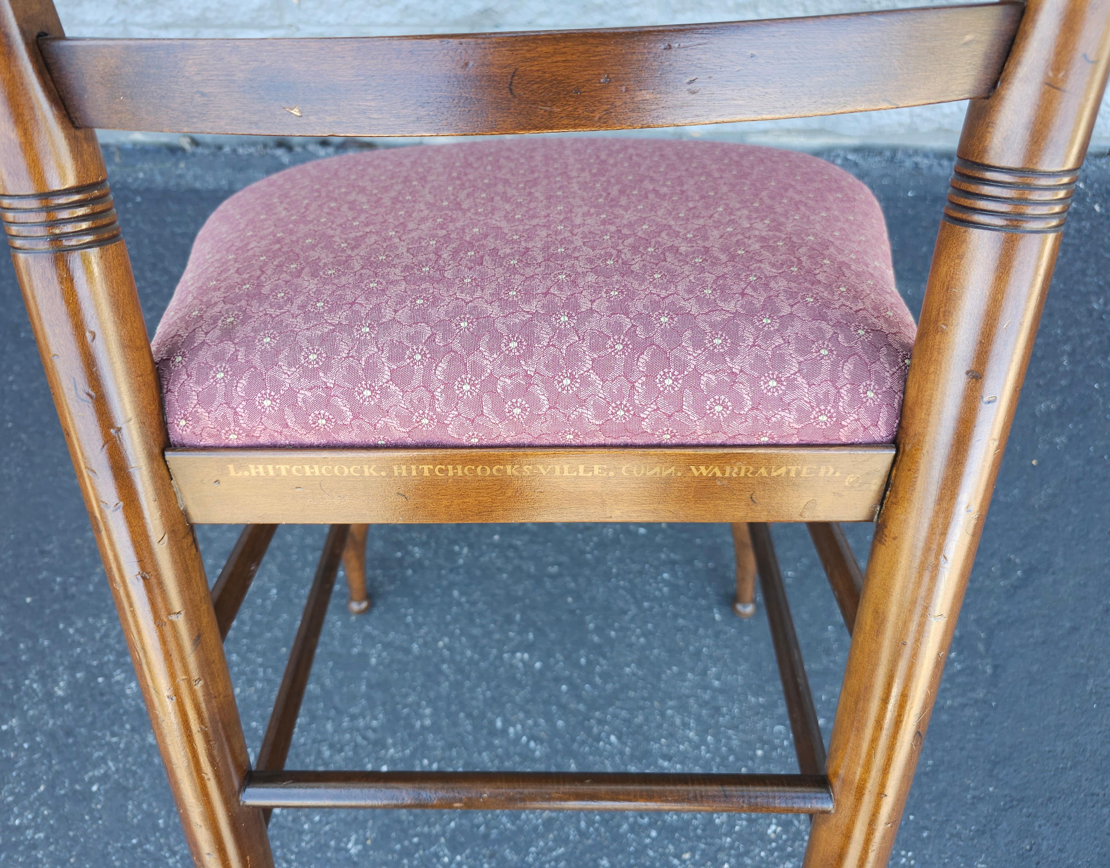 Paint Late 20th C. Hitchcock Partial Gilt and Decorated Upholstered Seat Side Chair For Sale