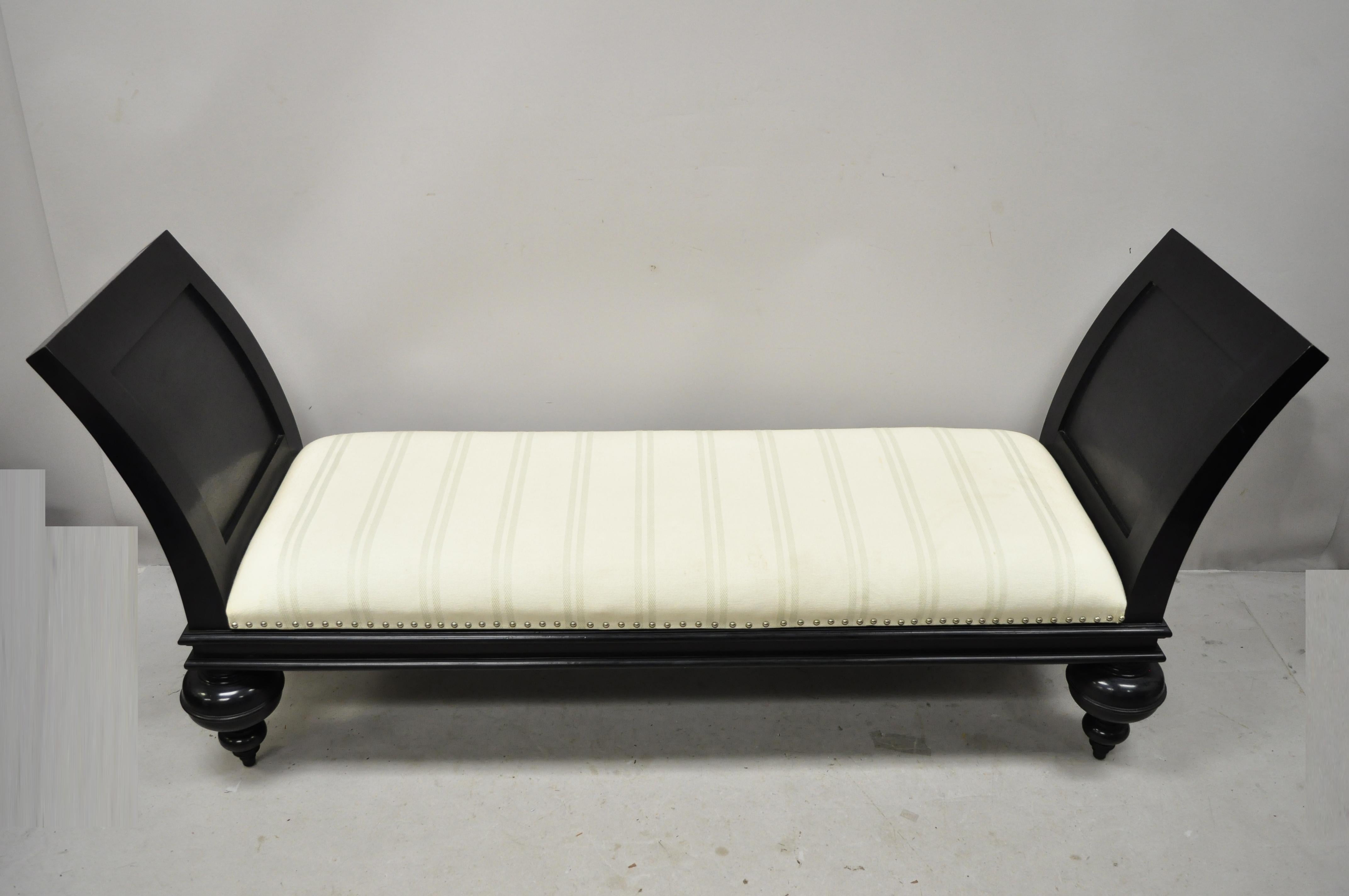 Hollywood Regency Italian Style Large Black Bun Feet Window Bench 5