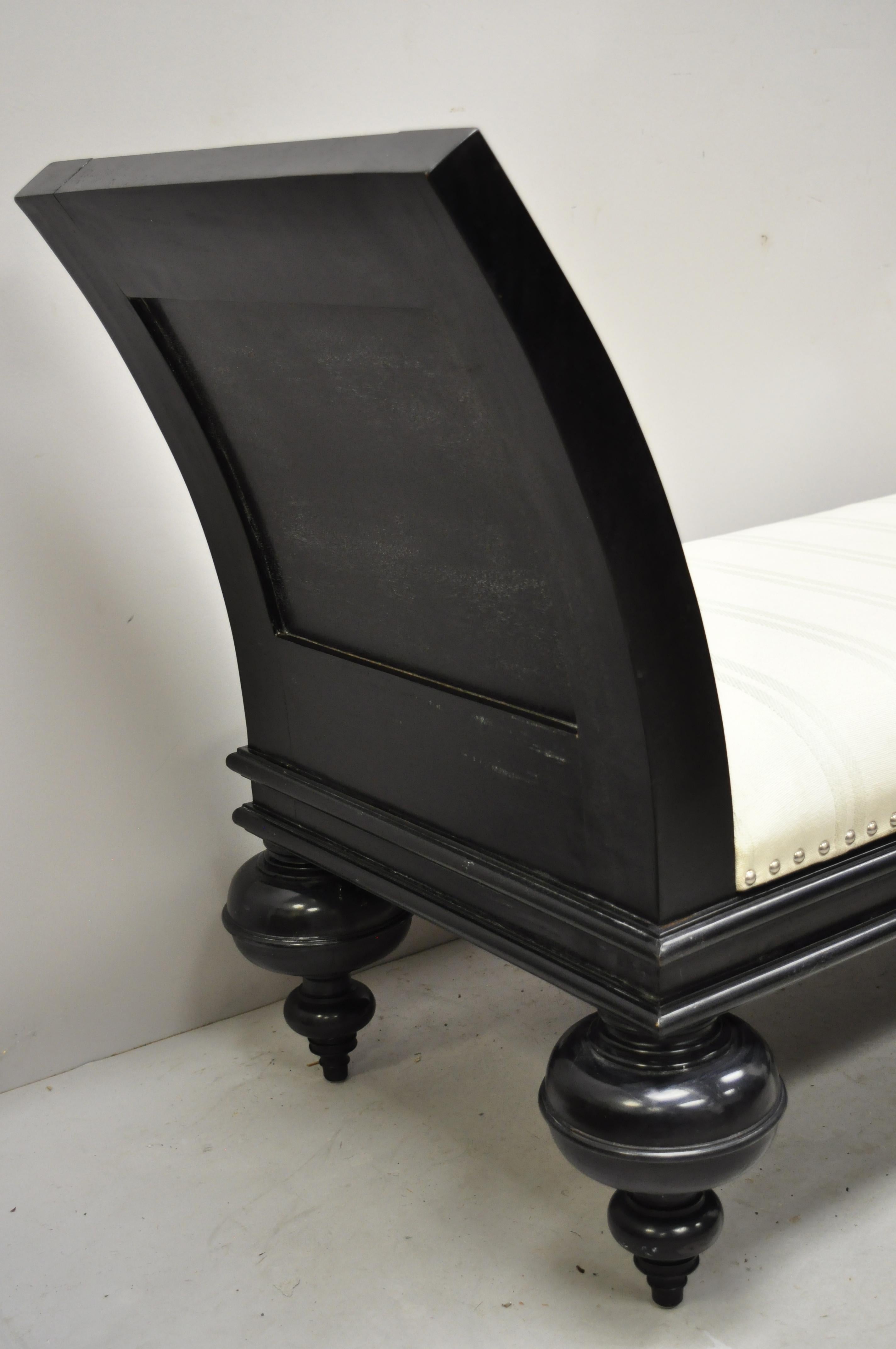 Hollywood Regency Italian Style Large Black Bun Feet Window Bench In Good Condition For Sale In Philadelphia, PA