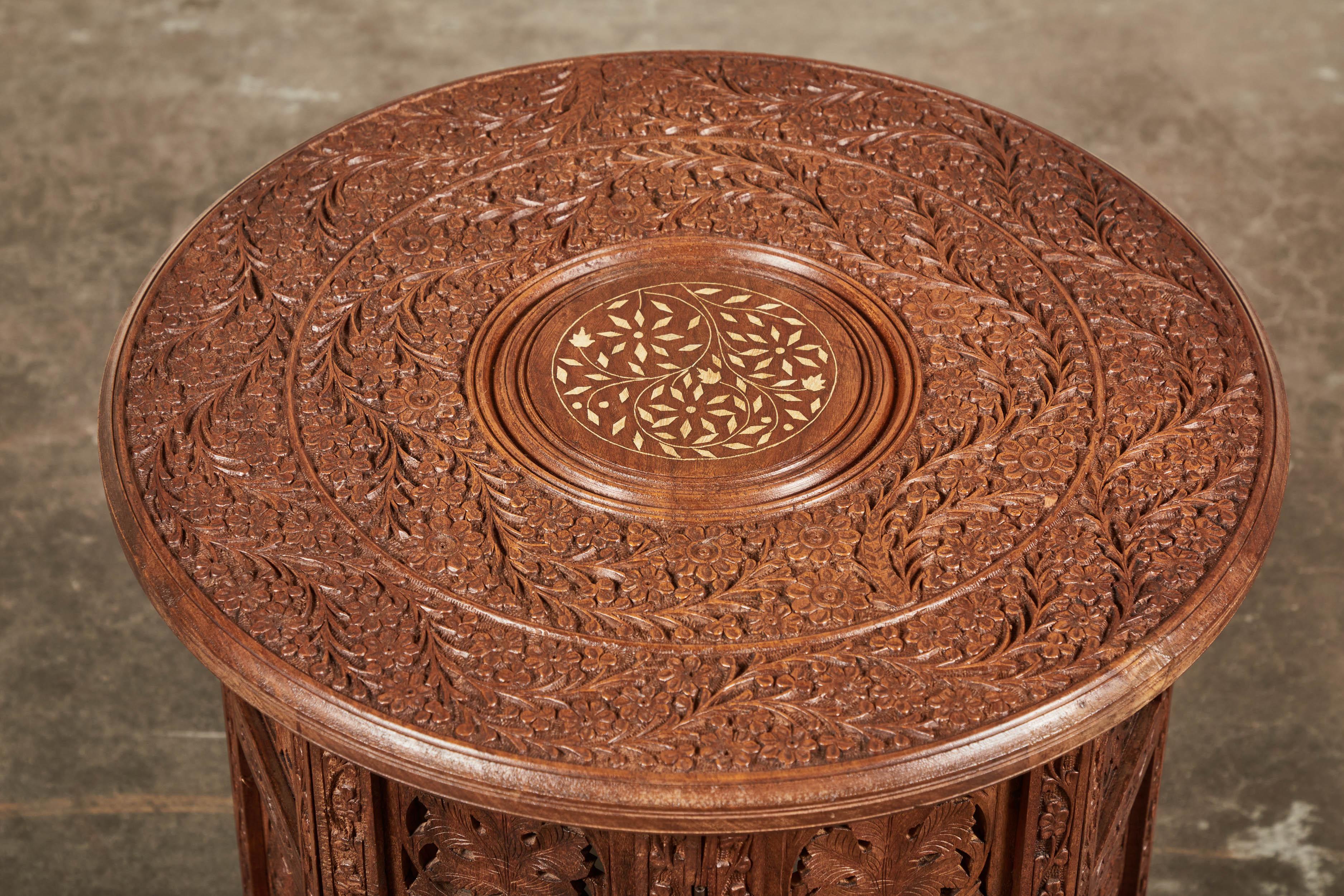 Bone Late 20th Century Indian Carved Side Table