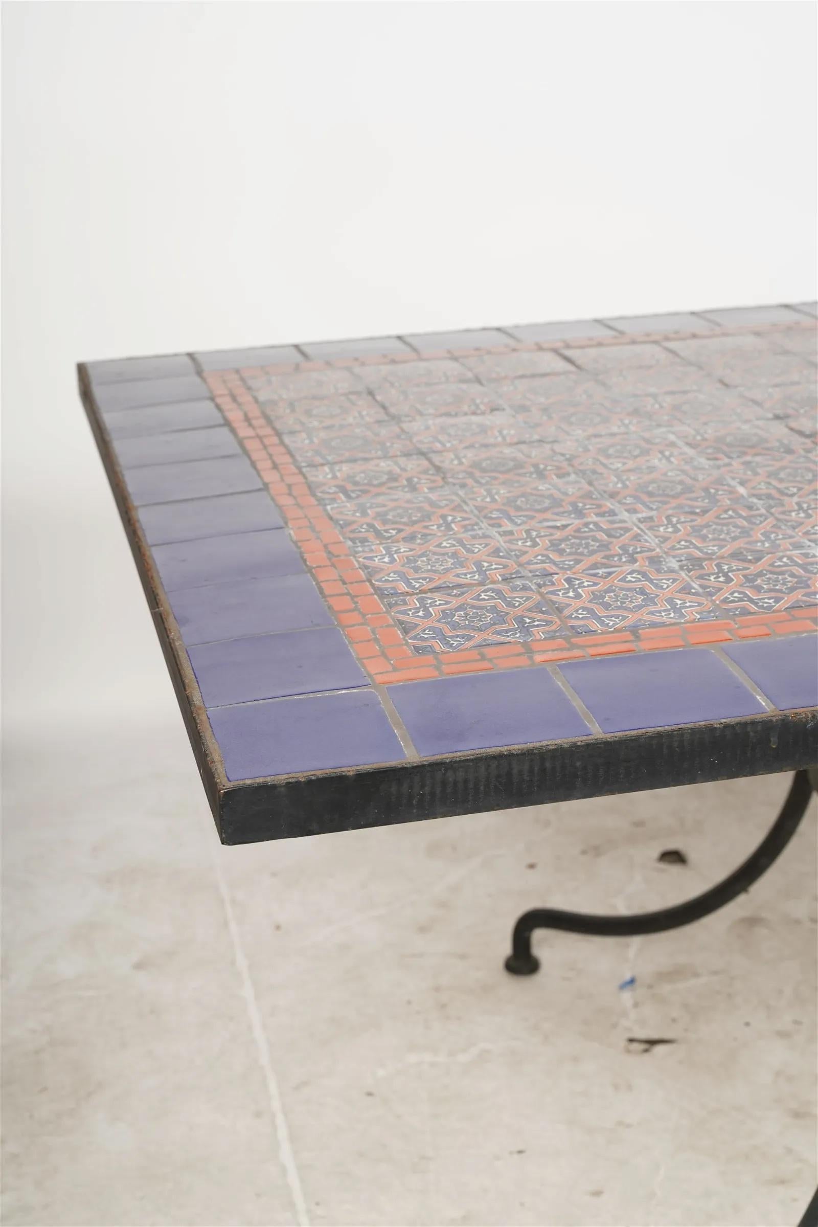 Moorish Late 20th C Iron & Tile Dining Tile Featuring Hand Made Tunisian Tiles For Sale