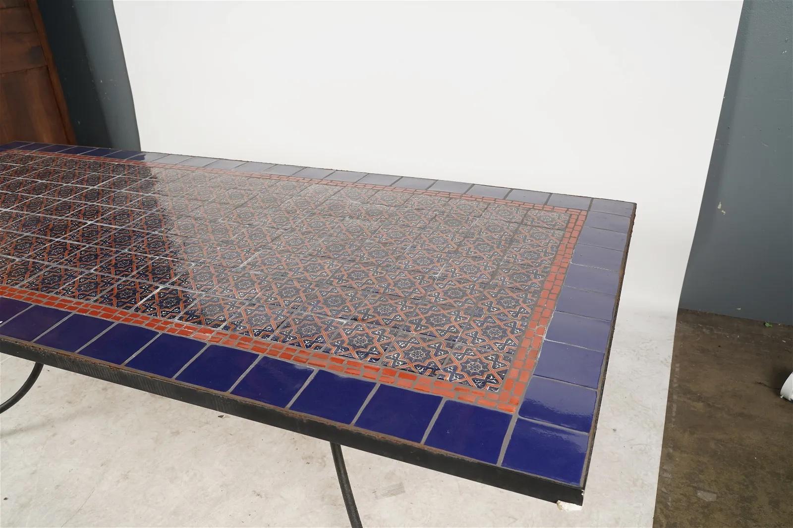 Ceramic Late 20th C Iron & Tile Dining Tile Featuring Hand Made Tunisian Tiles For Sale