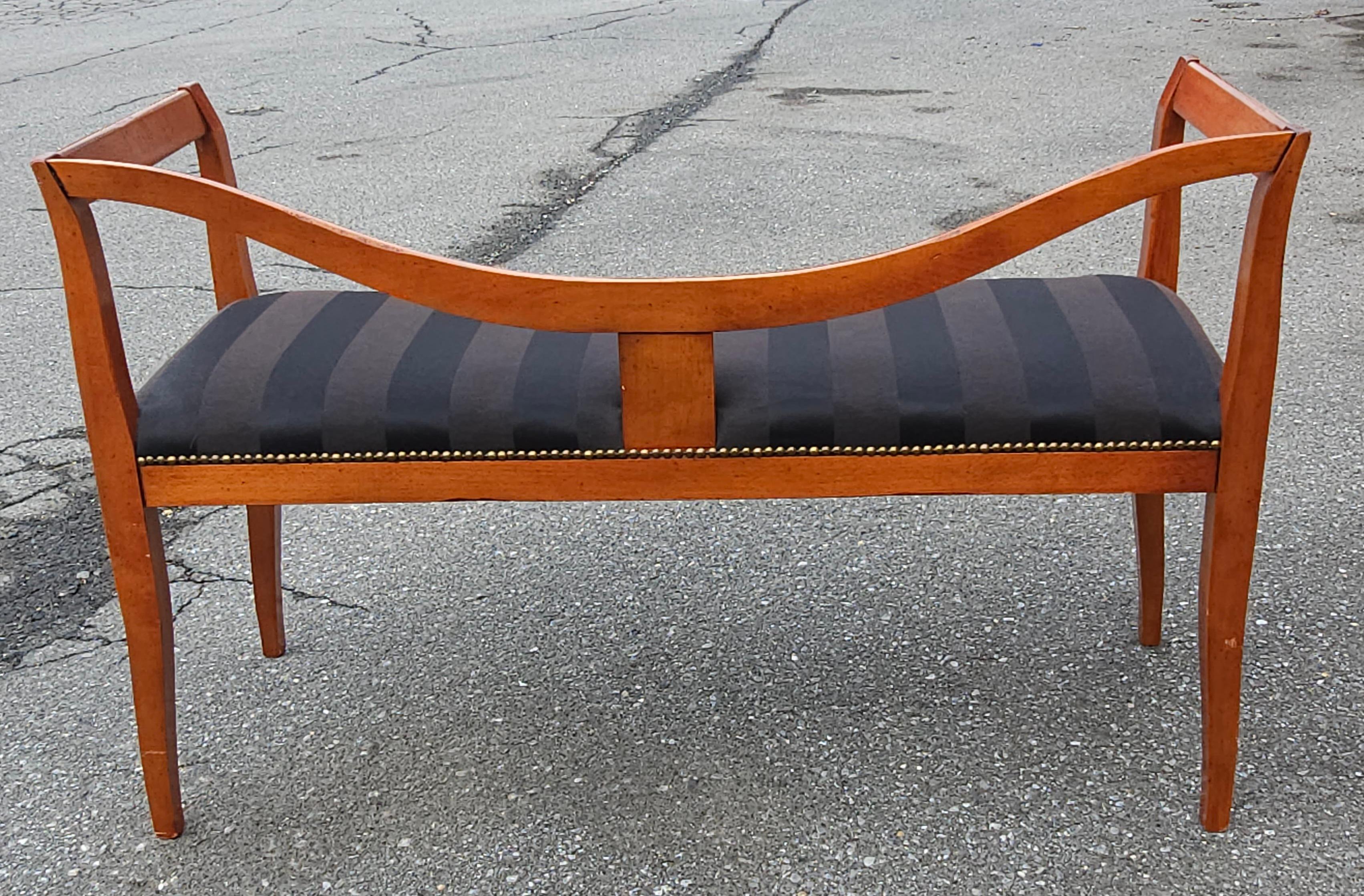 20th Century Late 20th C. Italian Lacquered Solid Cherry and Upholstered Bench Settee For Sale