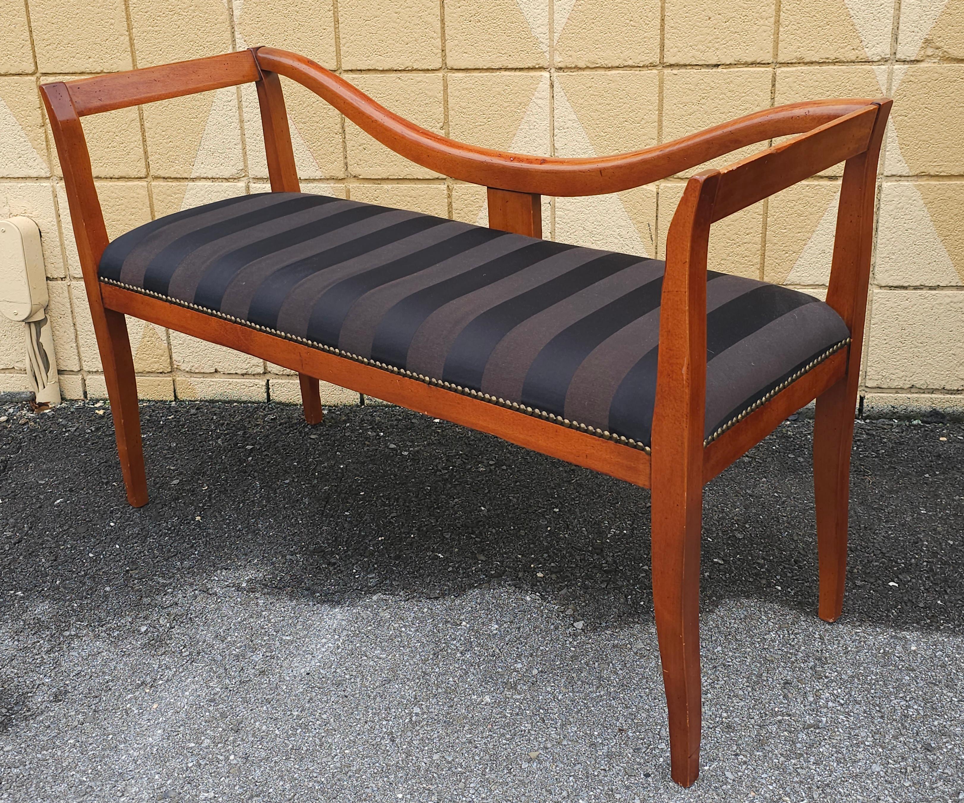 Late 20th C. Italian Lacquered Solid Cherry and Upholstered Bench Settee For Sale 1