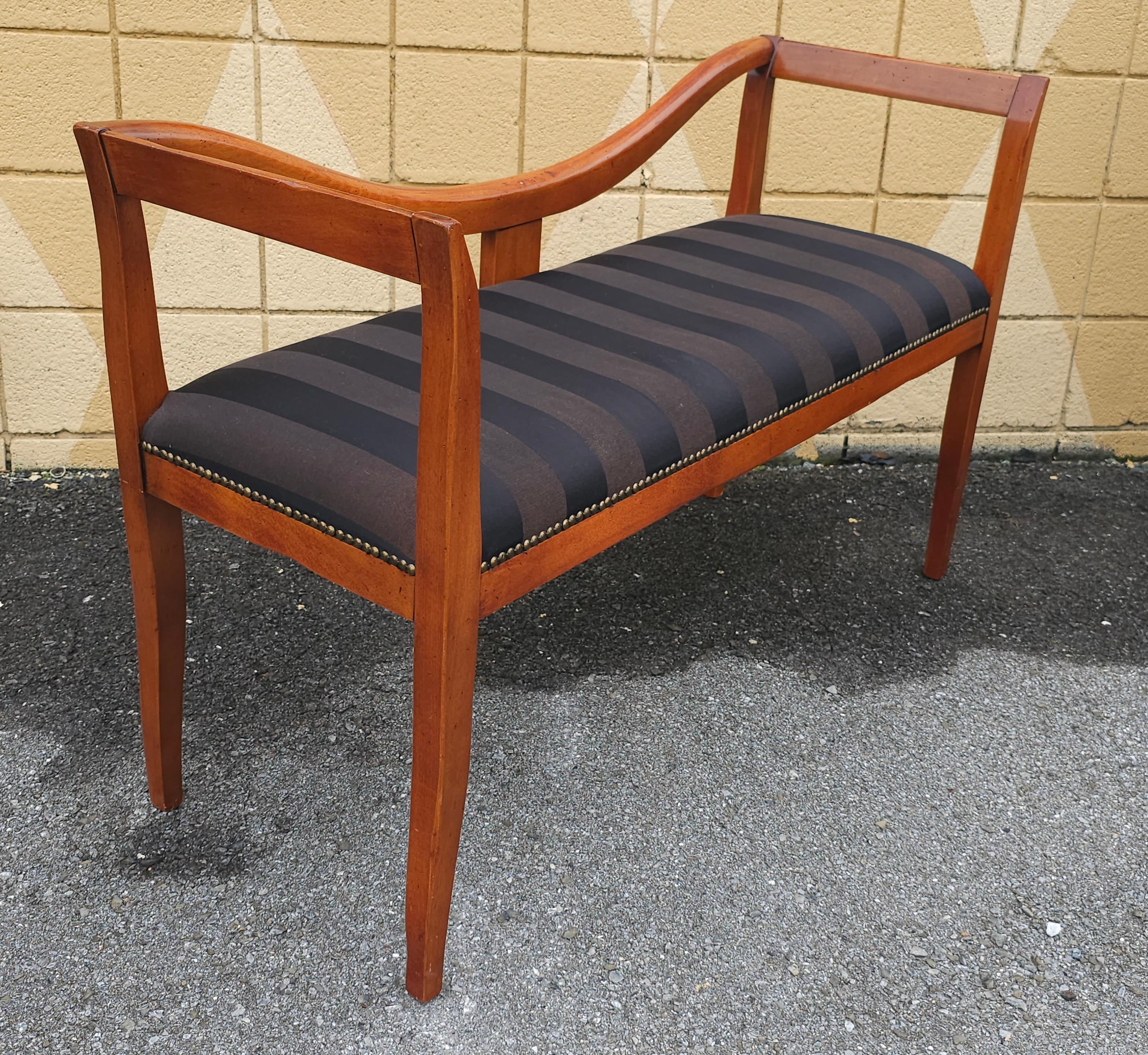 Late 20th C. Italian Lacquered Solid Cherry and Upholstered Bench Settee For Sale 2
