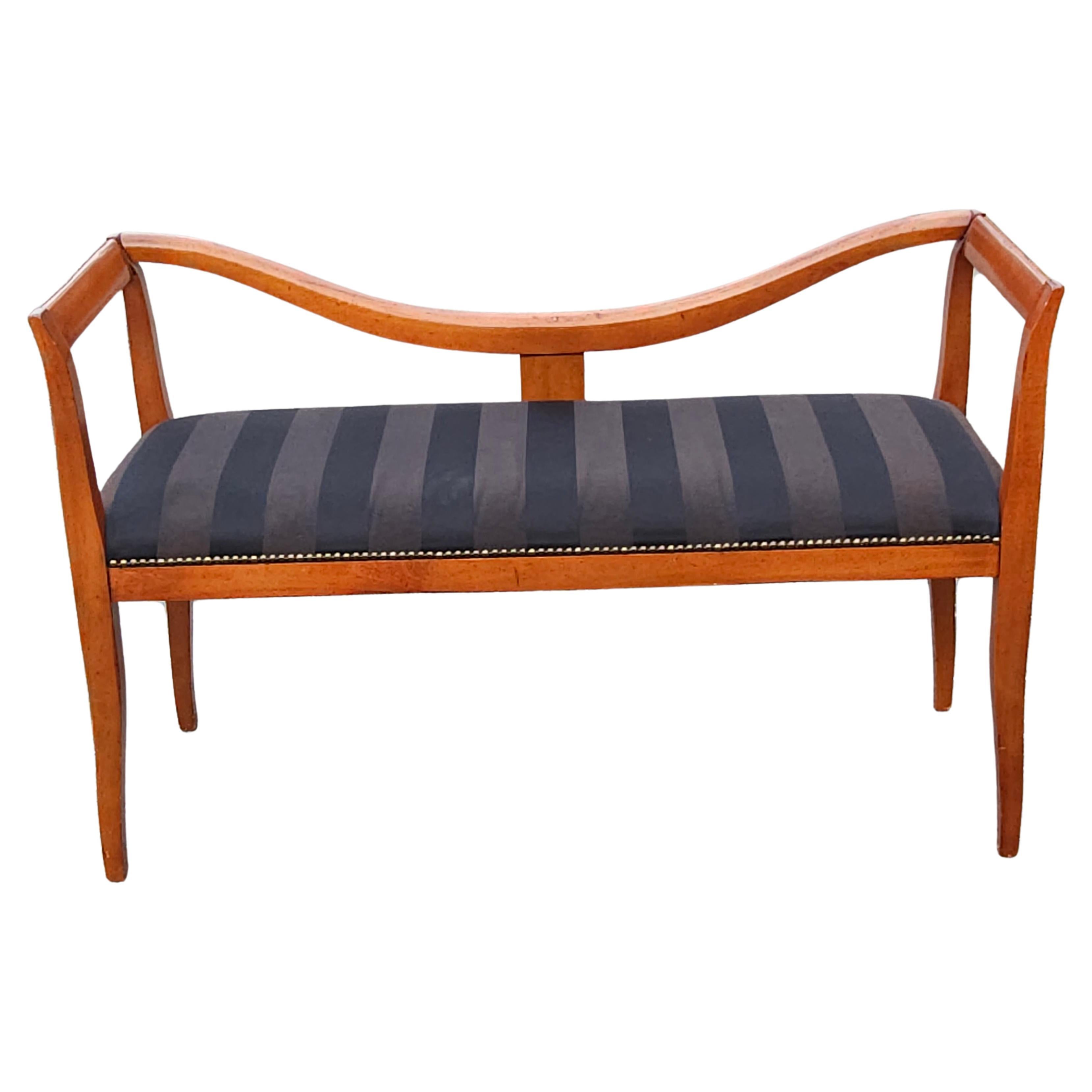 Late 20th C. Italian Lacquered Solid Cherry and Upholstered Bench Settee For Sale