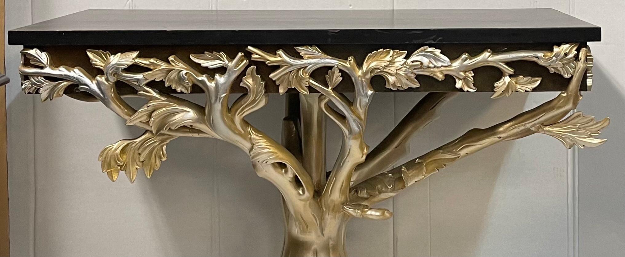Organic Modern Late 20th-C. J. Robert Scott Carved Silver Giltwood Faux Bois Console Table