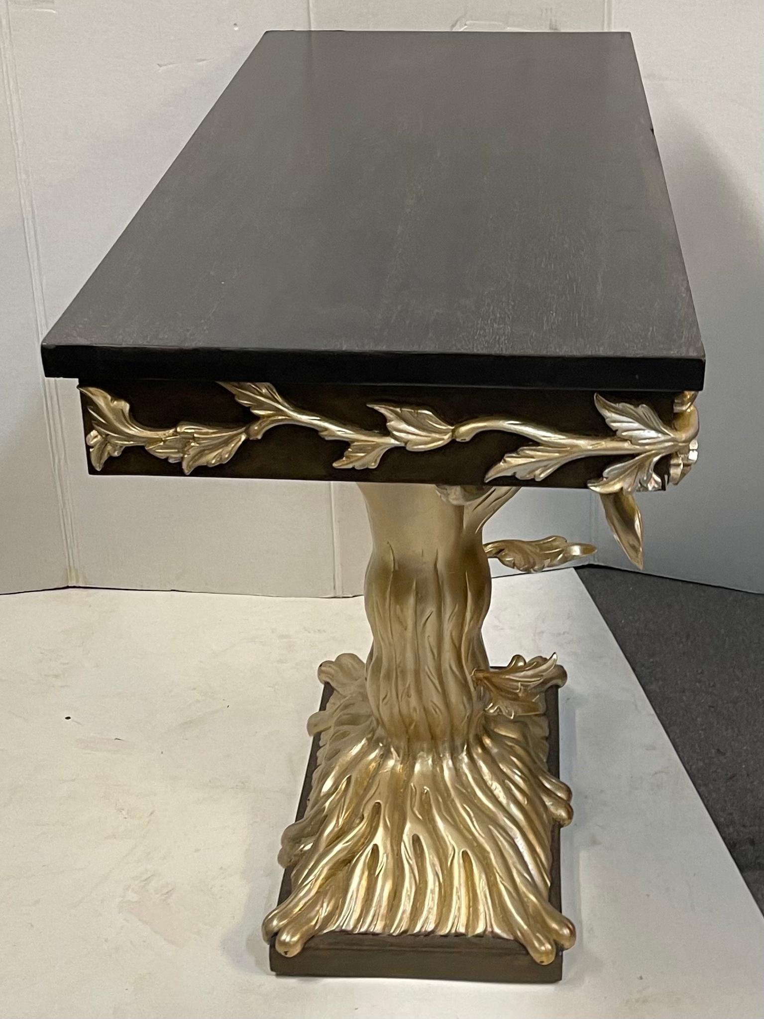 Unknown Late 20th-C. J. Robert Scott Carved Silver Giltwood Faux Bois Console Table