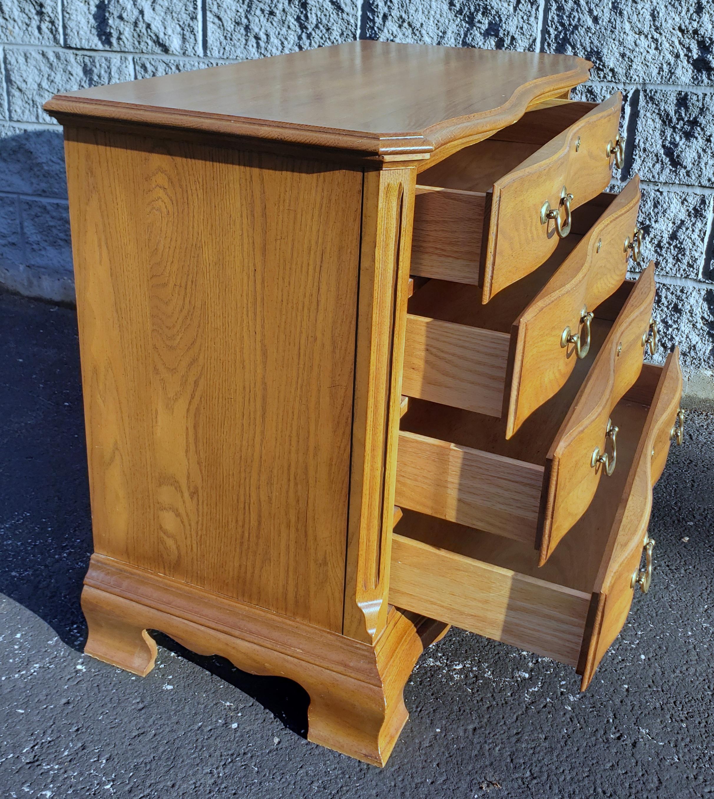 Brass Late 20th C. Kincaid Chippendale Solid Oak Chest of Drawers For Sale