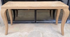 Late 20th-C. Large Organic Modern Seagrass Wrapped Serpentine Console Table