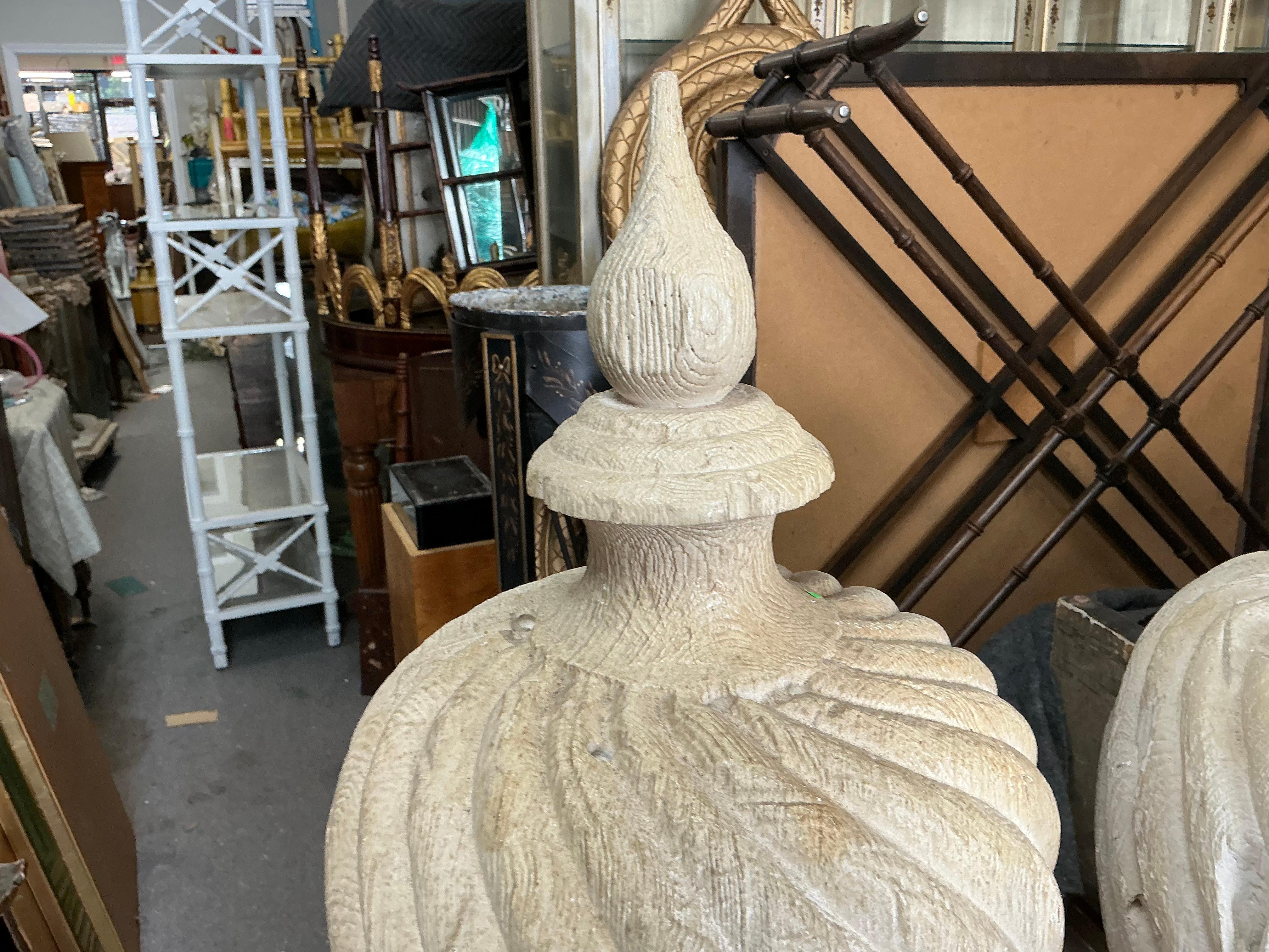 Neoclassical Late 20th-C. Large Scale Faux Bois Cast Garden Urns / Sculptures - Pair For Sale