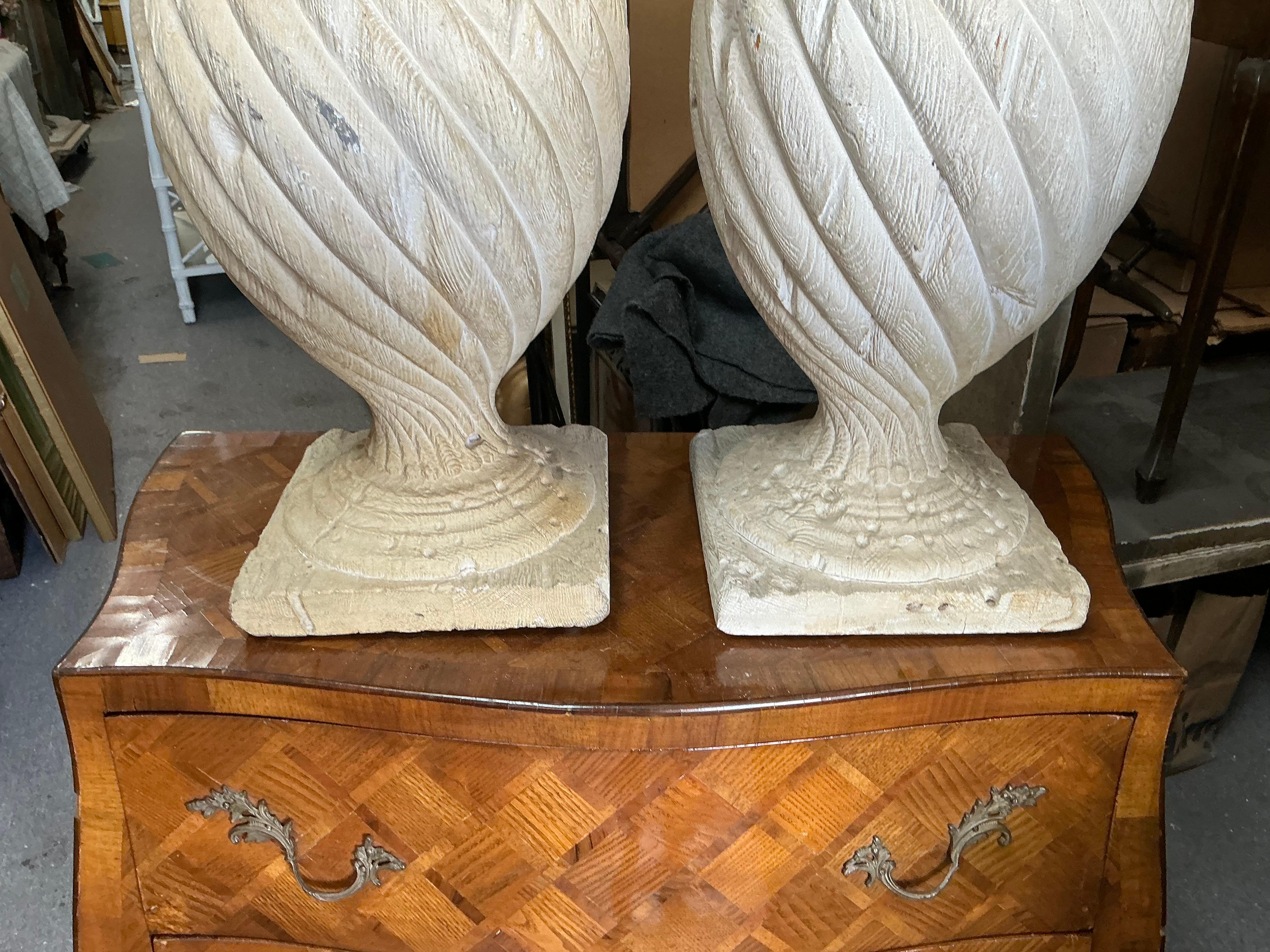 American Late 20th-C. Large Scale Faux Bois Cast Garden Urns / Sculptures - Pair For Sale