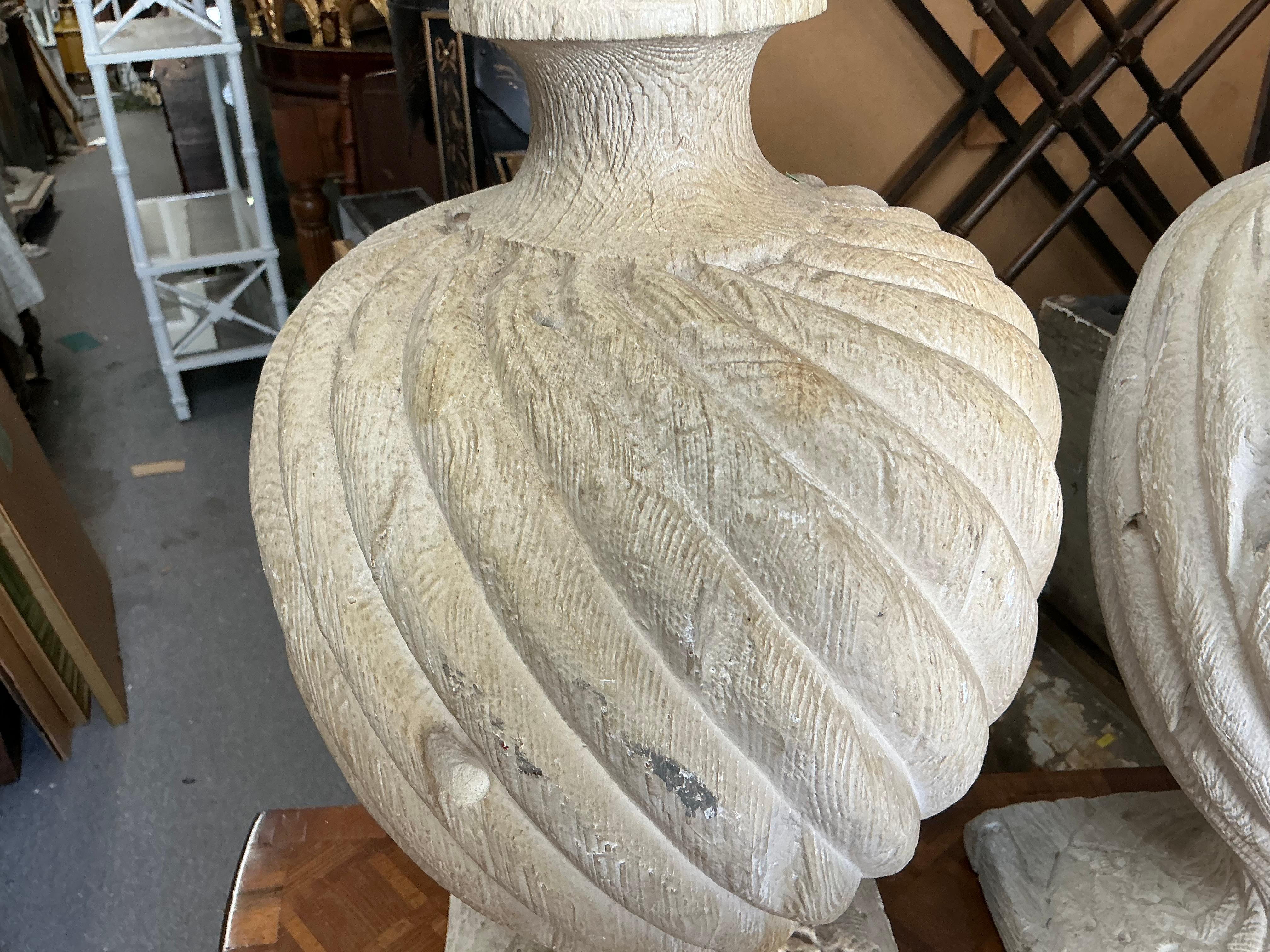 Late 20th-C. Large Scale Faux Bois Cast Garden Urns / Sculptures - Pair In Good Condition For Sale In Kennesaw, GA