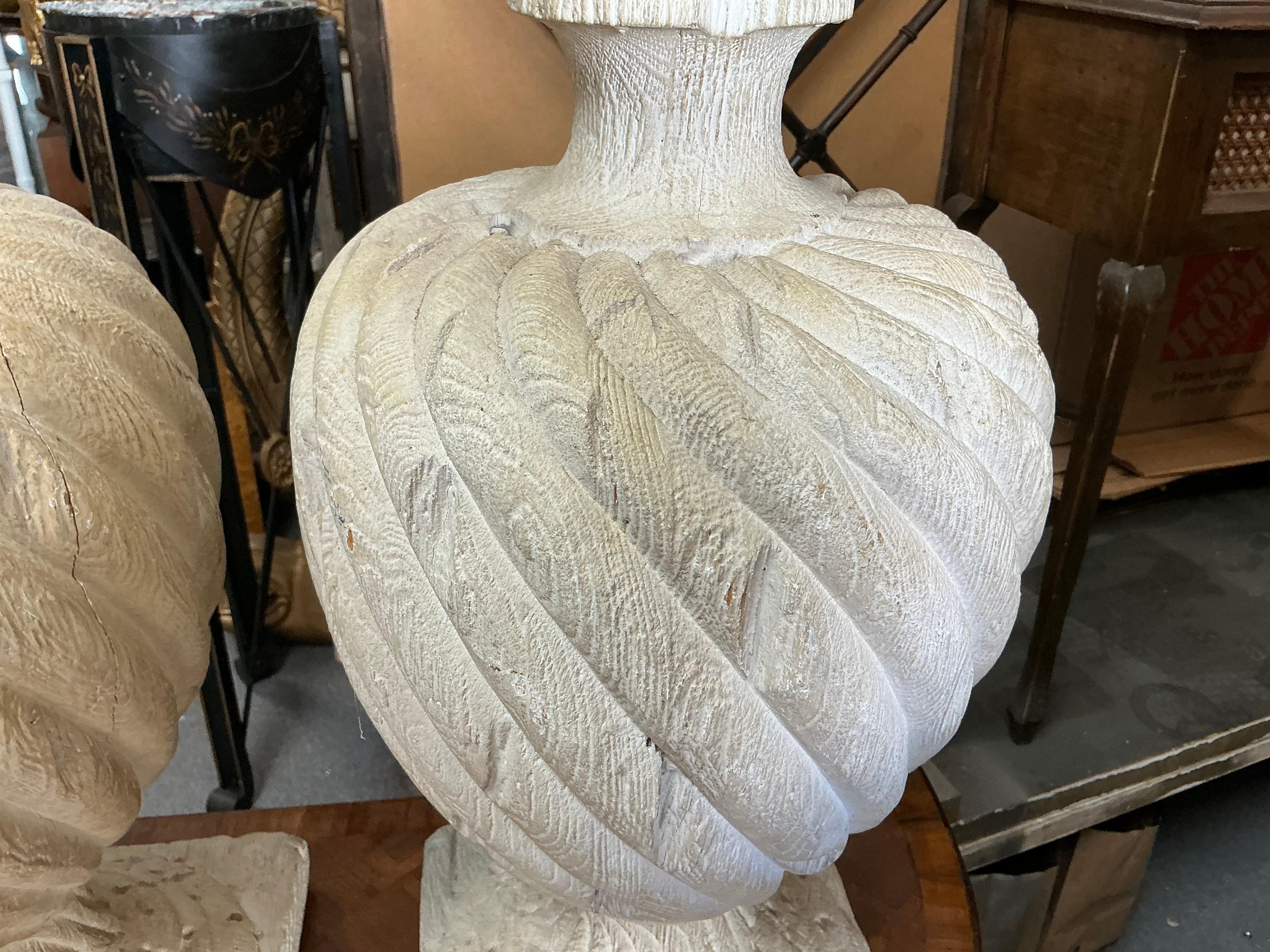 20th Century Late 20th-C. Large Scale Faux Bois Cast Garden Urns / Sculptures - Pair For Sale