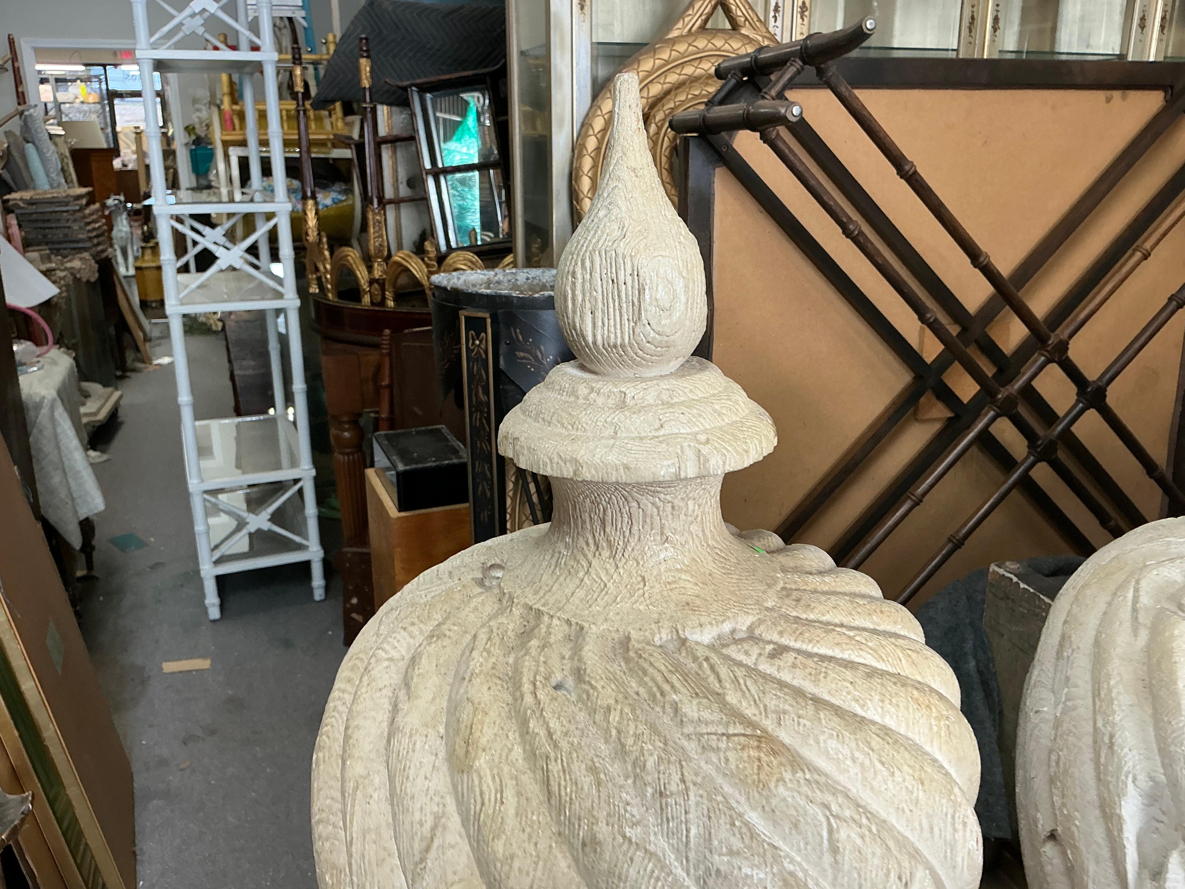 Composition Late 20th-C. Large Scale Faux Bois Cast Garden Urns / Sculptures - Pair For Sale