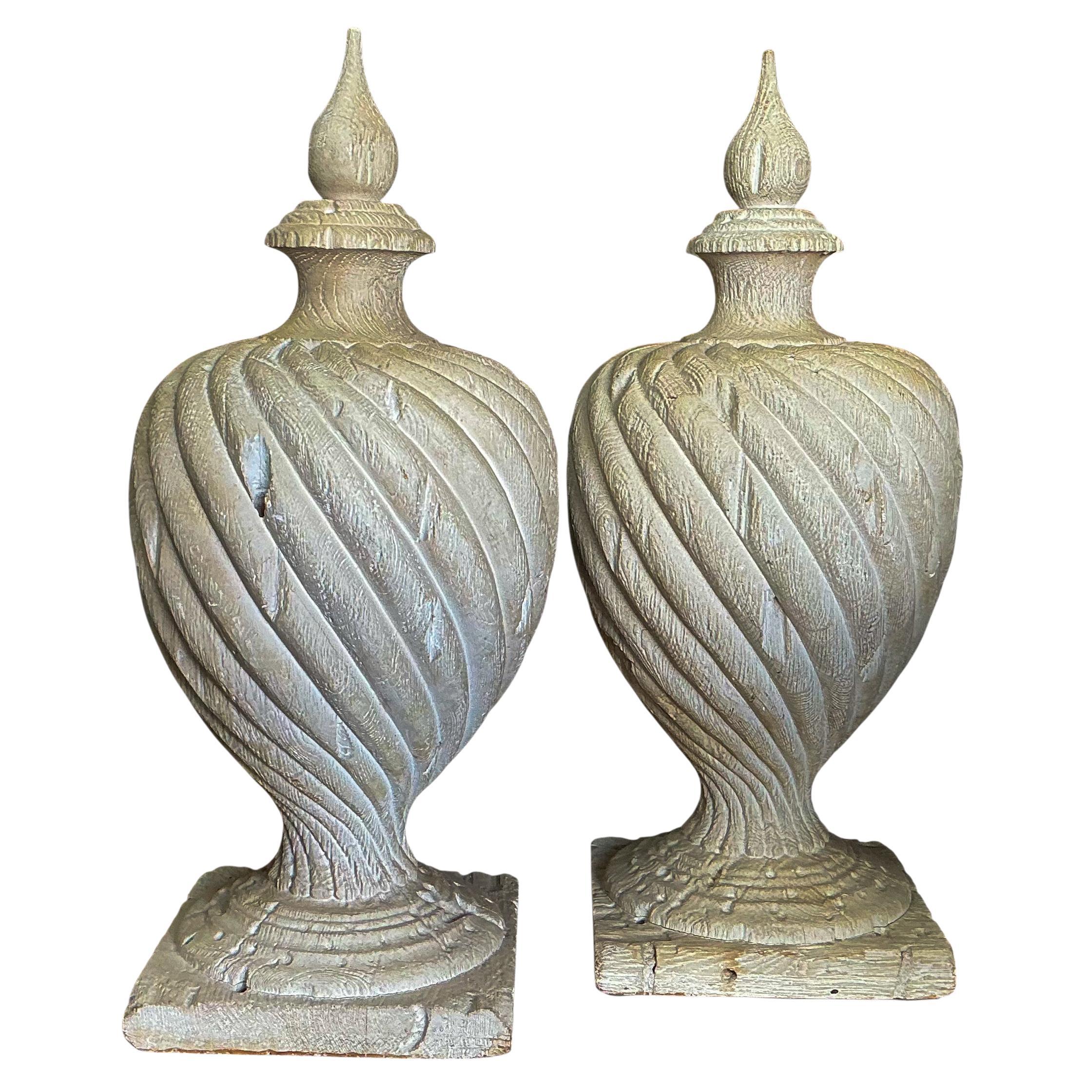 Late 20th-C. Large Scale Faux Bois Cast Garden Urns / Sculptures - Pair For Sale