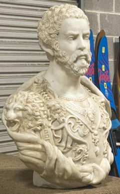 Late 20th-C. Large Scale Neo-Classical Carved Marble Military Bust / Sculpture
