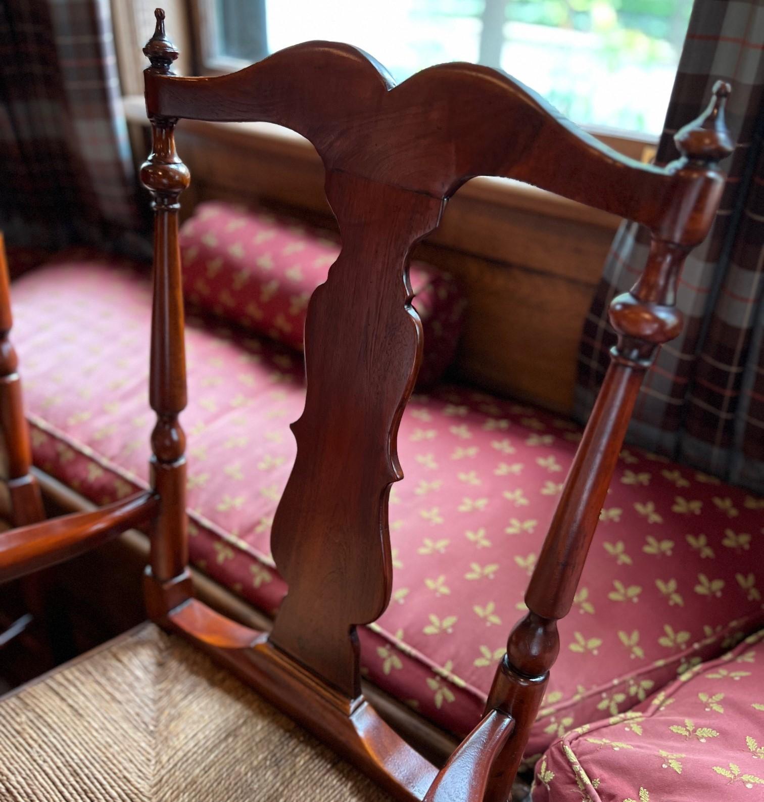 Queen Anne Late 20th C. Lillian August Cherry Wood Dining Chair with Rush Seat - A Pair For Sale