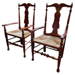 Late 20th C. Lillian August Cherry Wood Dining Chair with Rush Seat - A Pair