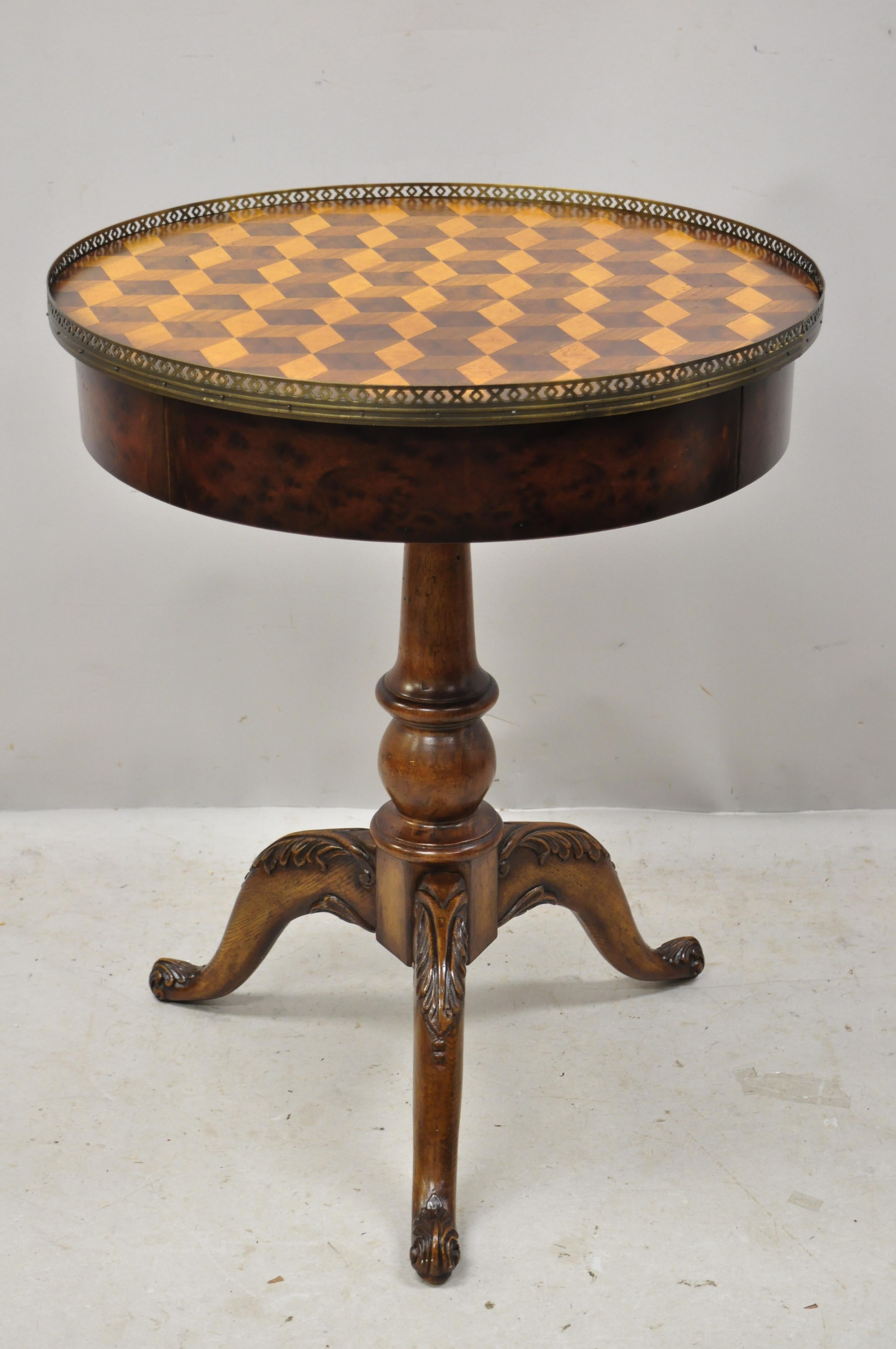 Marquetry Geometric Inlay Regency Style Round Lamp Side Drum Table 7