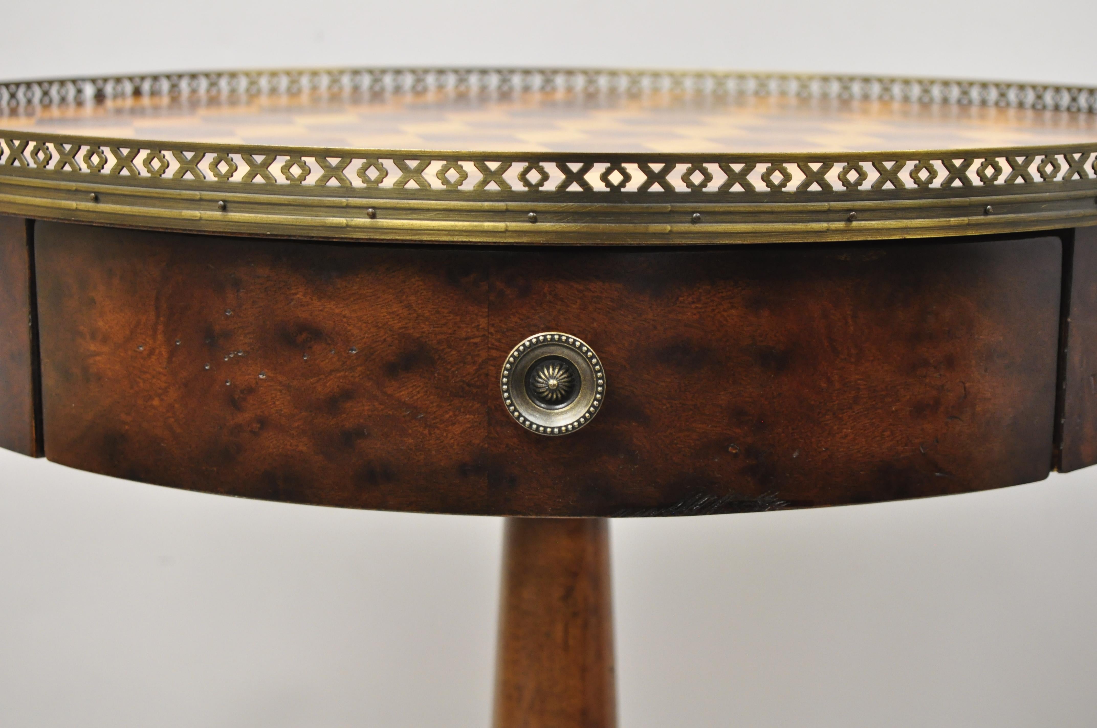 Marquetry Geometric Inlay Regency Style Round Lamp Side Drum Table 1