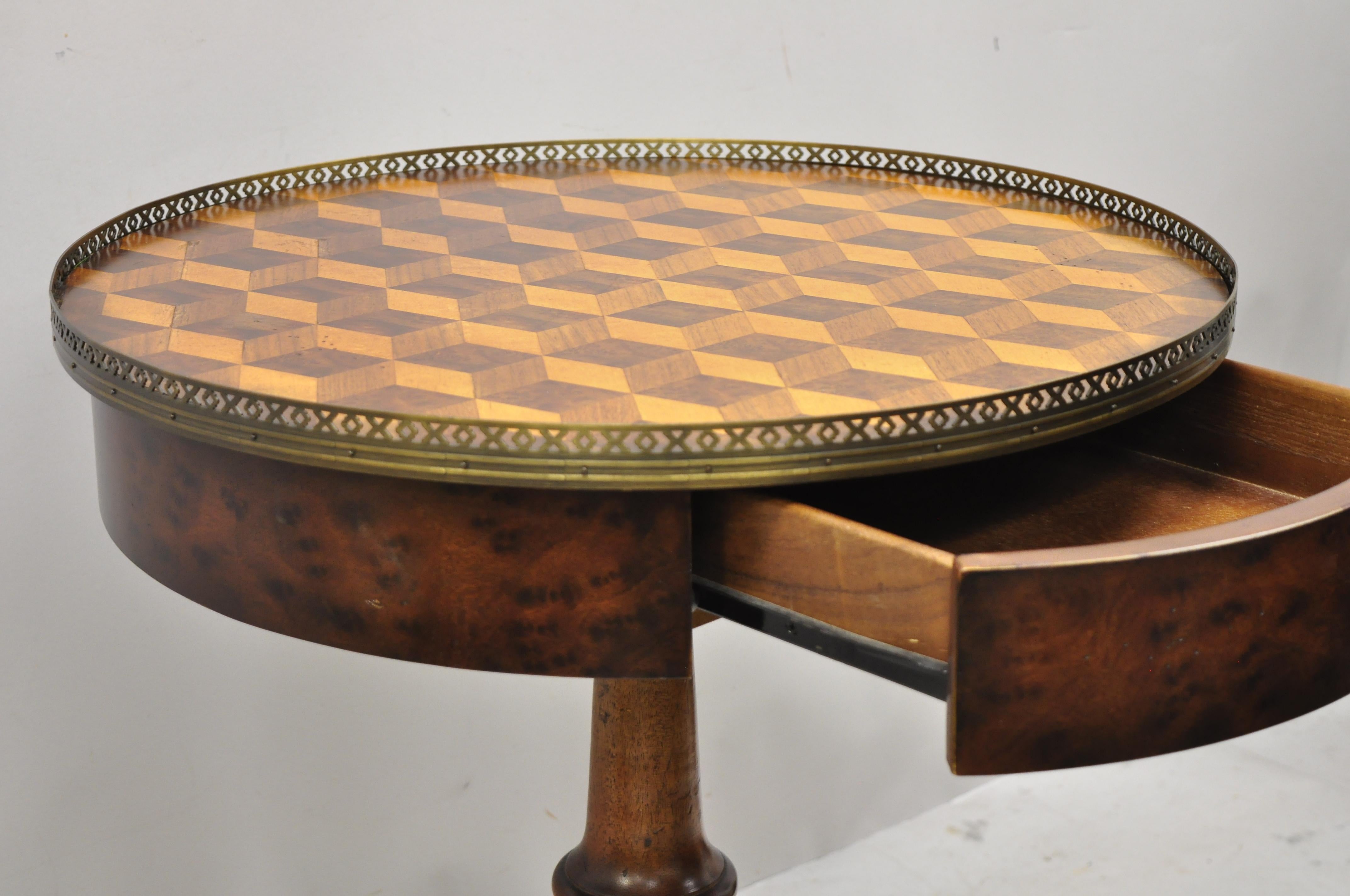 Marquetry Geometric Inlay Regency Style Round Lamp Side Drum Table 2