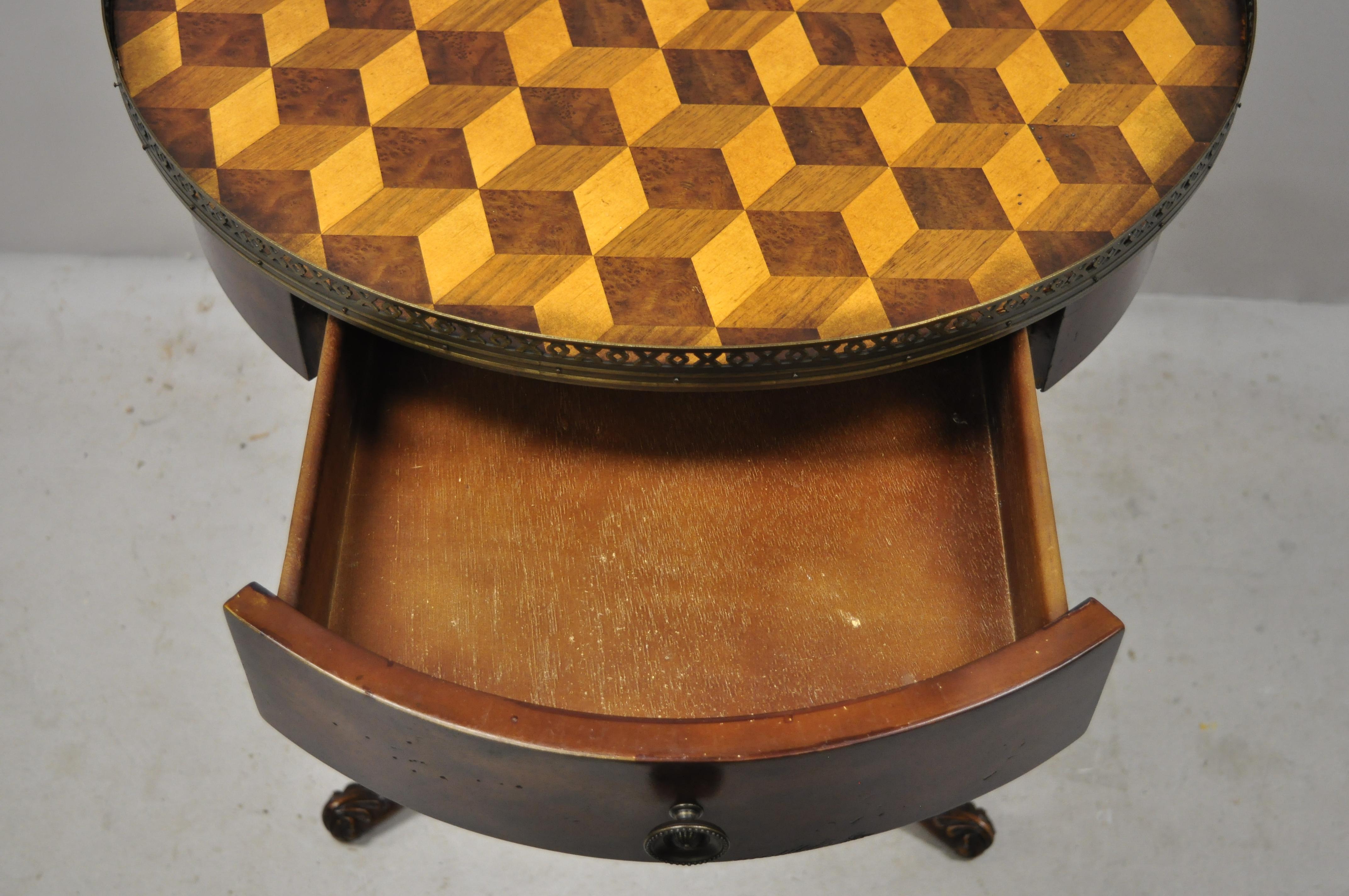 Marquetry Geometric Inlay Regency Style Round Lamp Side Drum Table 3
