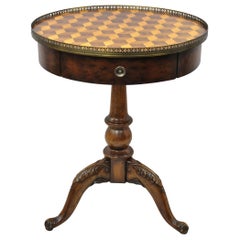 Marquetry Geometric Inlay Regency Style Round Lamp Side Drum Table