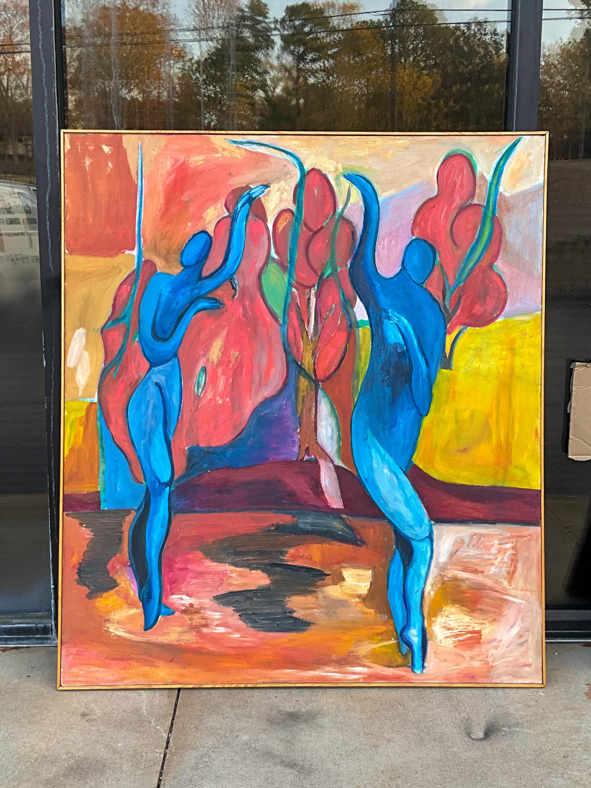 20th Century Late 20th-C. Modern Abstract Signed Oil on Canvas, Adam and Eve  For Sale
