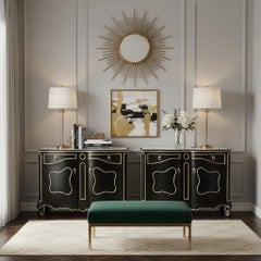 Fine del XX secolo. Mobile moderno francese Luigi XV in nero e argento dorato, coppia