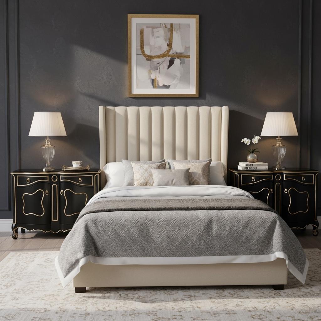 Fine del XX secolo. Mobile moderno francese Luigi XV in nero e argento dorato, coppia in vendita 5