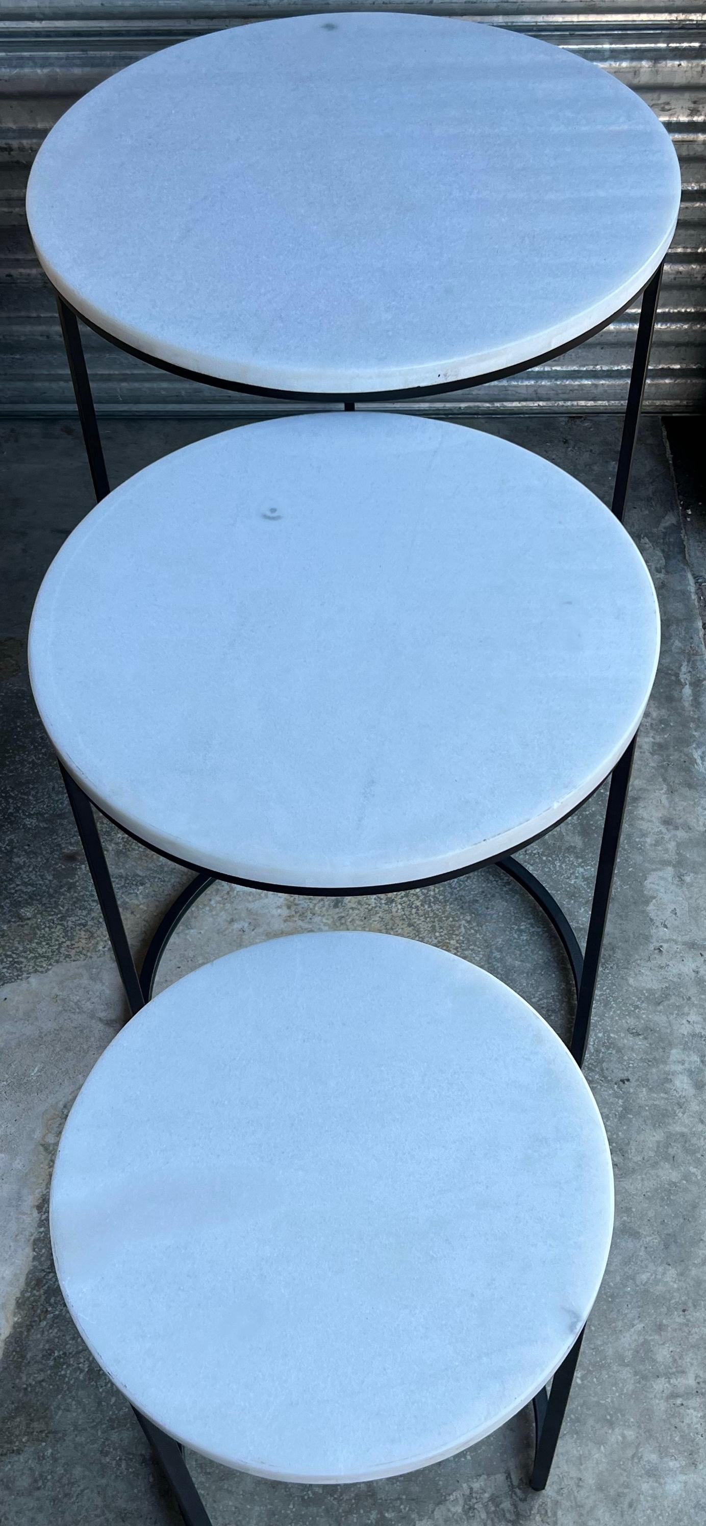 Late 20th-C. Modern Iron & Marble Nesting Tables by Mitchell Gold & Bob William In Good Condition For Sale In Kennesaw, GA