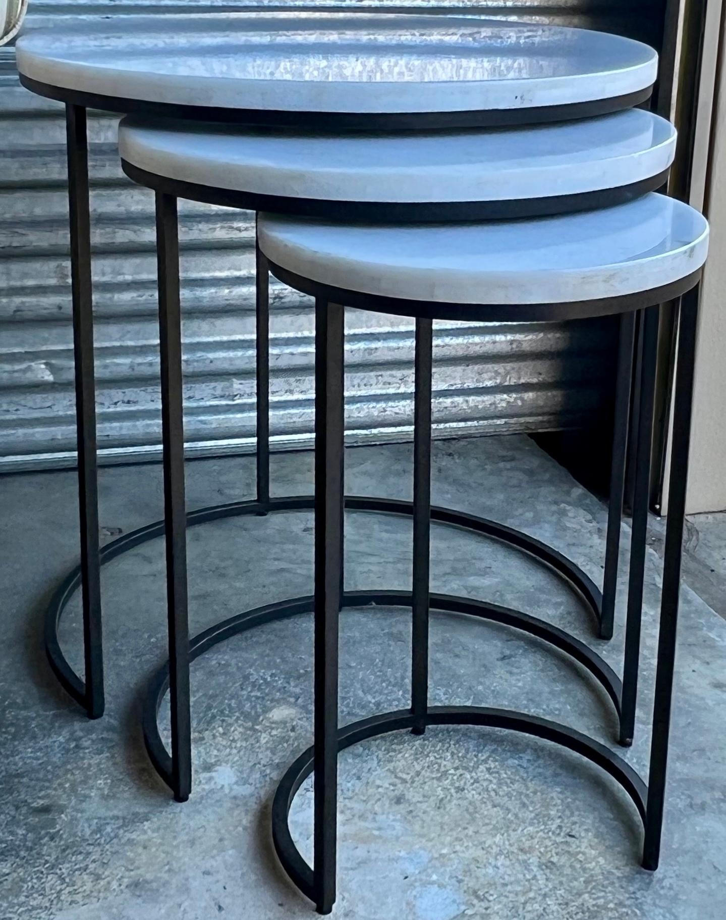 20th Century Late 20th-C. Modern Iron & Marble Nesting Tables by Mitchell Gold & Bob William