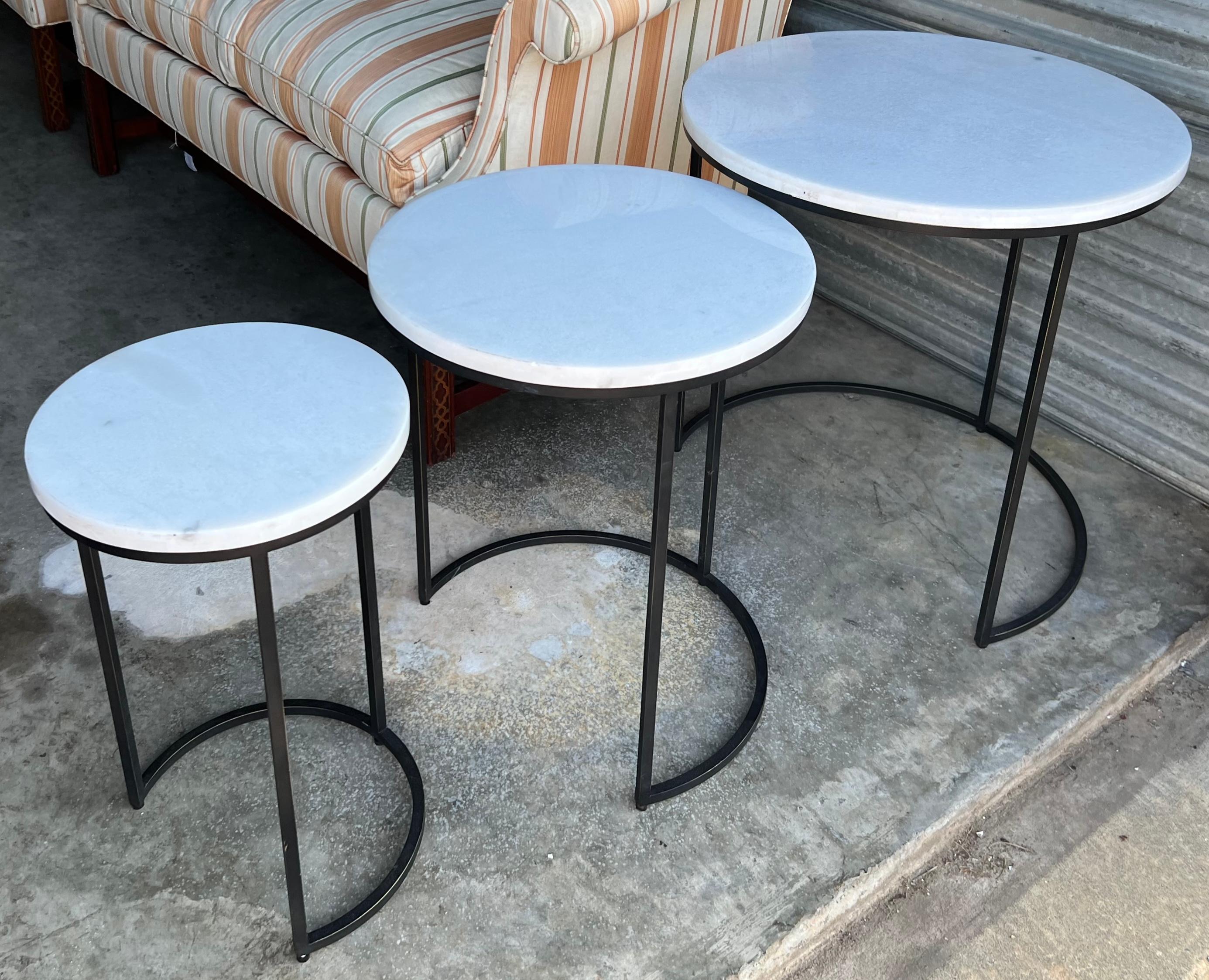 Late 20th-C. Modern Iron & Marble Nesting Tables by Mitchell Gold & Bob William For Sale 1