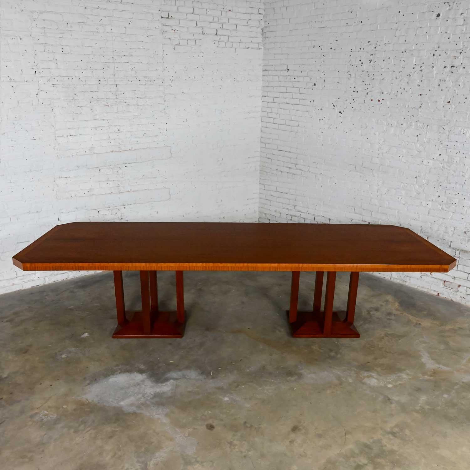 Late 20th C Modern Large Custom Mahogany Dbl Pedestal Dining or Conference Table For Sale 13