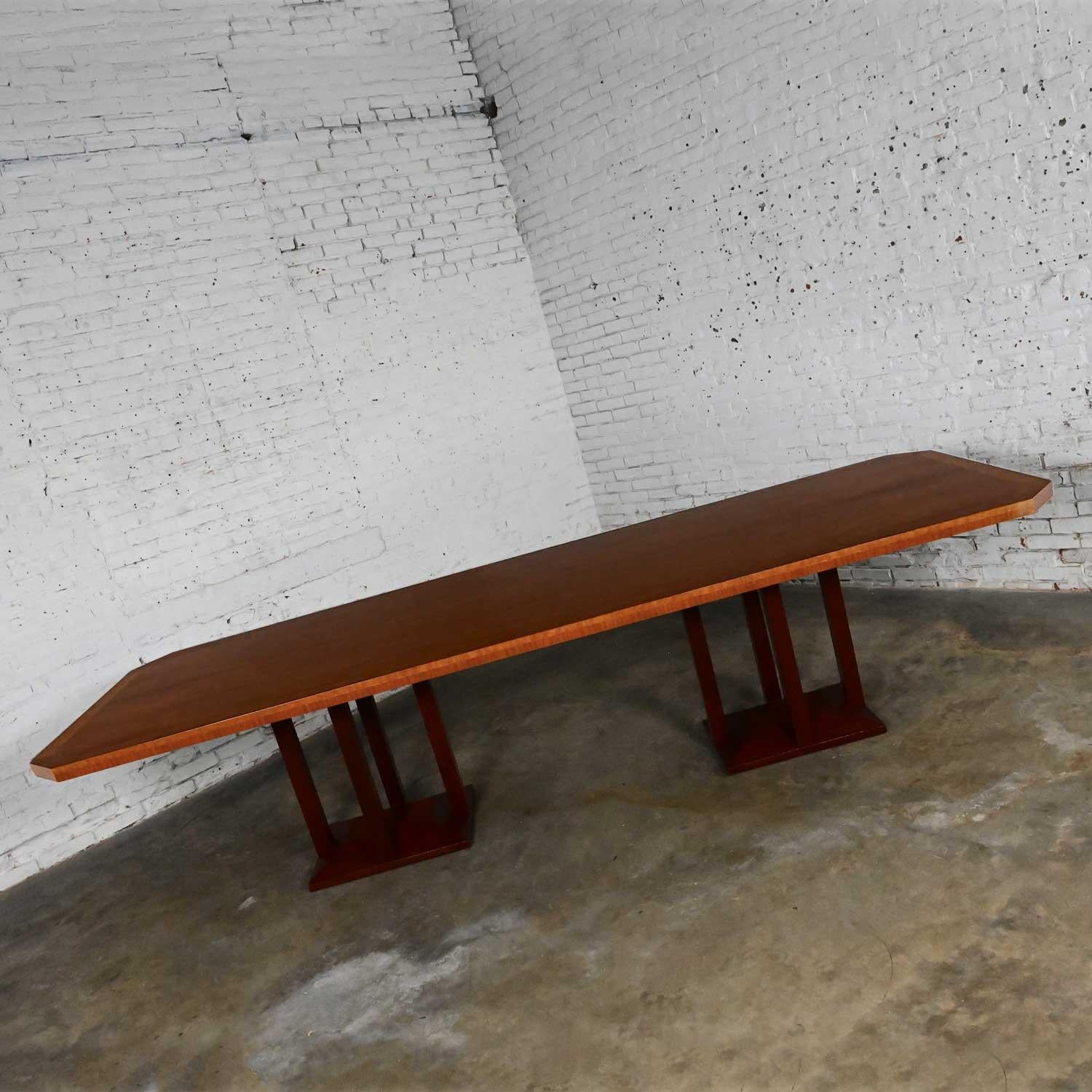 American Late 20th C Modern Large Custom Mahogany Dbl Pedestal Dining or Conference Table For Sale