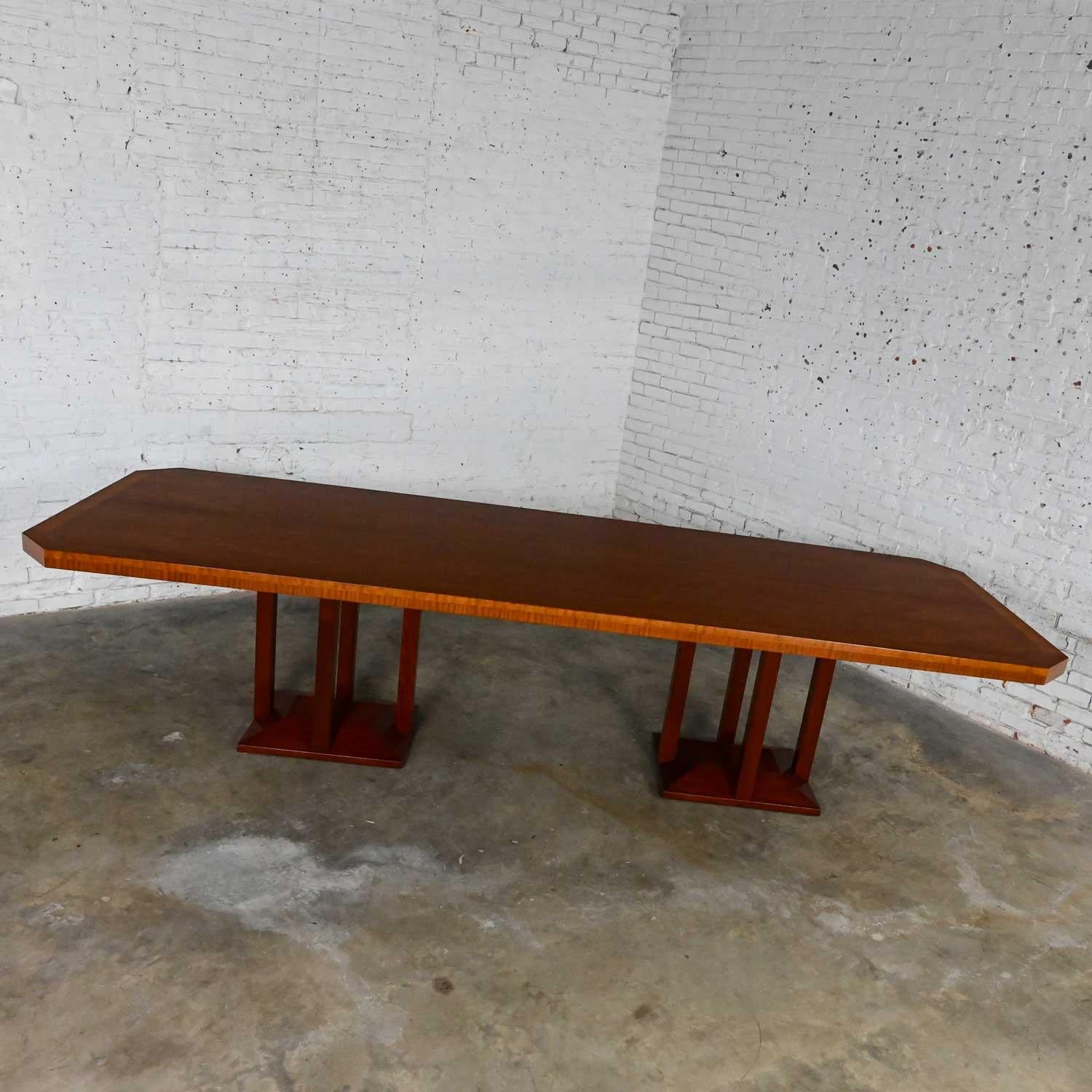 Veneer Late 20th C Modern Large Custom Mahogany Dbl Pedestal Dining or Conference Table For Sale