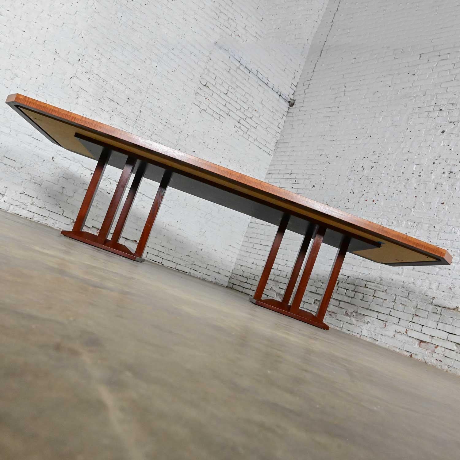 20th Century Late 20th C Modern Large Custom Mahogany Dbl Pedestal Dining or Conference Table For Sale