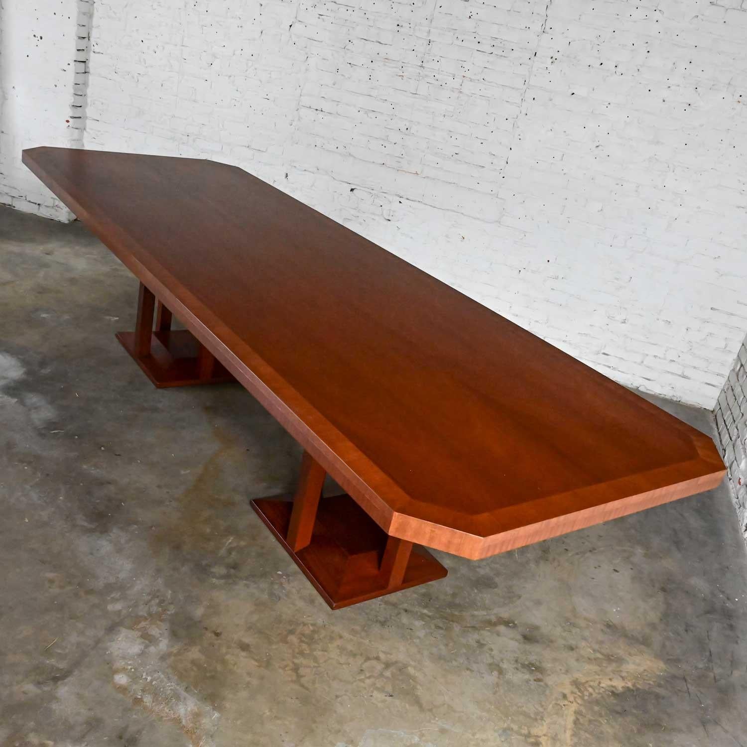 Late 20th C Modern Large Custom Mahogany Dbl Pedestal Dining or Conference Table For Sale 2
