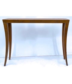 Late 20th-C. Modern Saber Leg Mahogany Console Tables by Hickory Chair, Pair