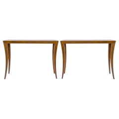 Late 20th-C. Modern Saber Leg Mahogany Console Tables by Hickory Chair, Pair