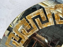 Late 20th-C. Neo-Classical Style Faux Tortoise & Greek Key Round Wall Mirror